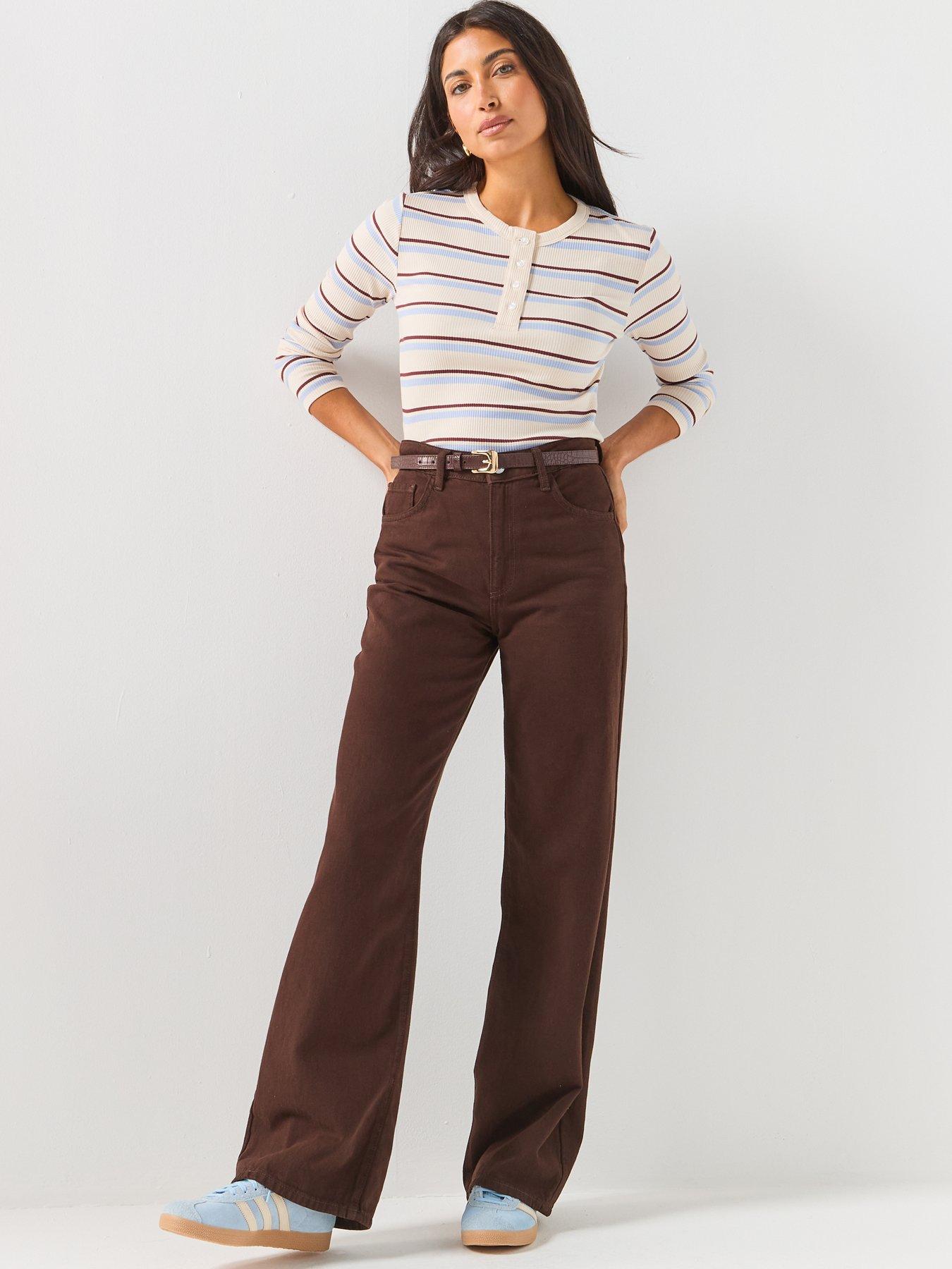 Image 3 of 5 of Vero Moda Vmkatie Long Sleeve O-Neck Top - Brown/Blue