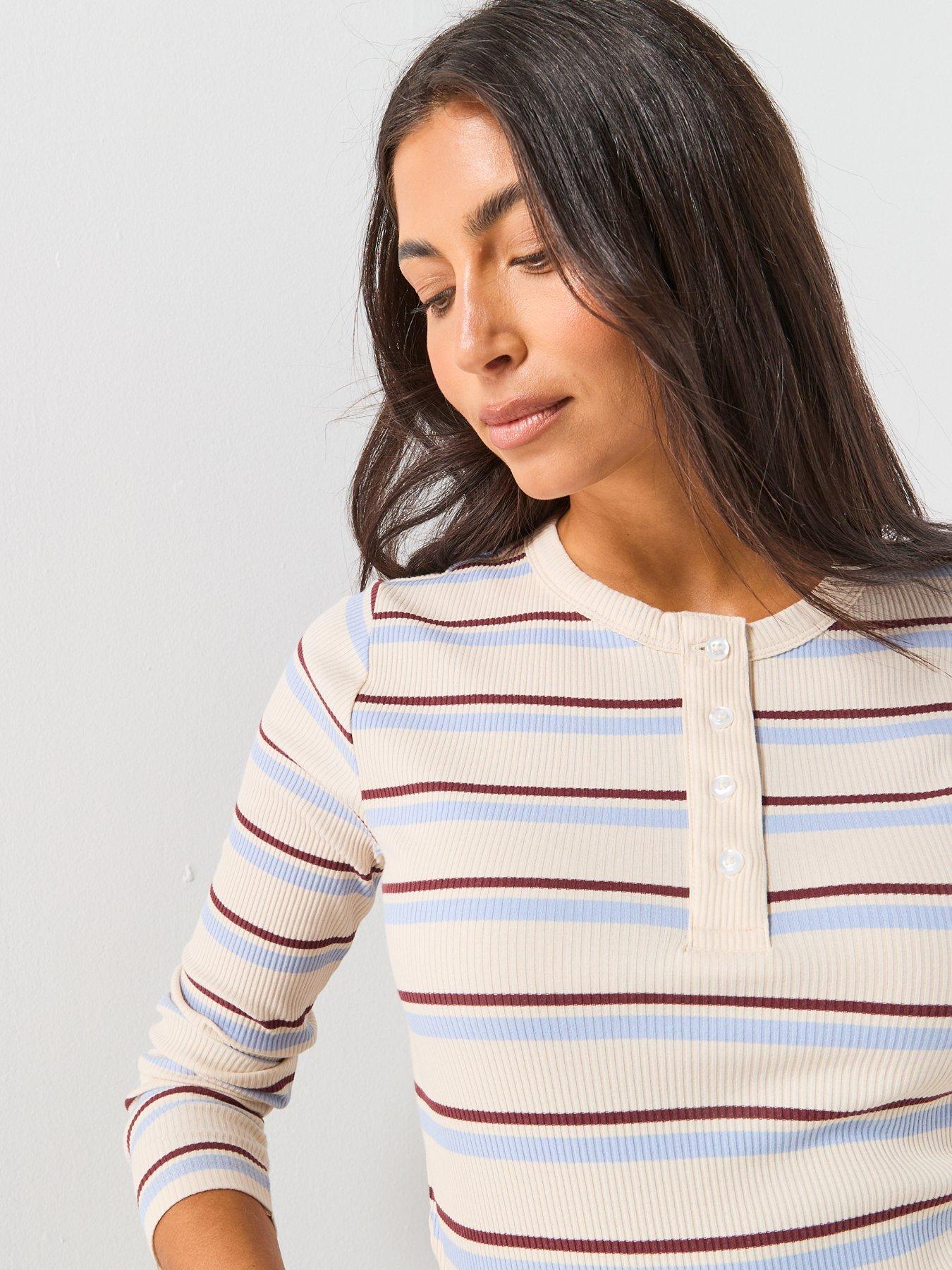 Image 5 of 5 of Vero Moda Vmkatie Long Sleeve O-Neck Top - Brown/Blue