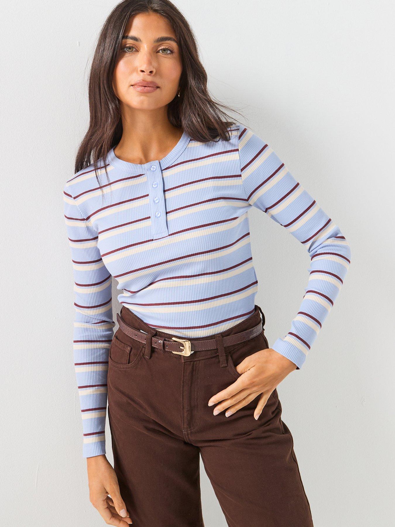 Vero Moda Vmkatie Long Sleeve Striped Top - Blue
