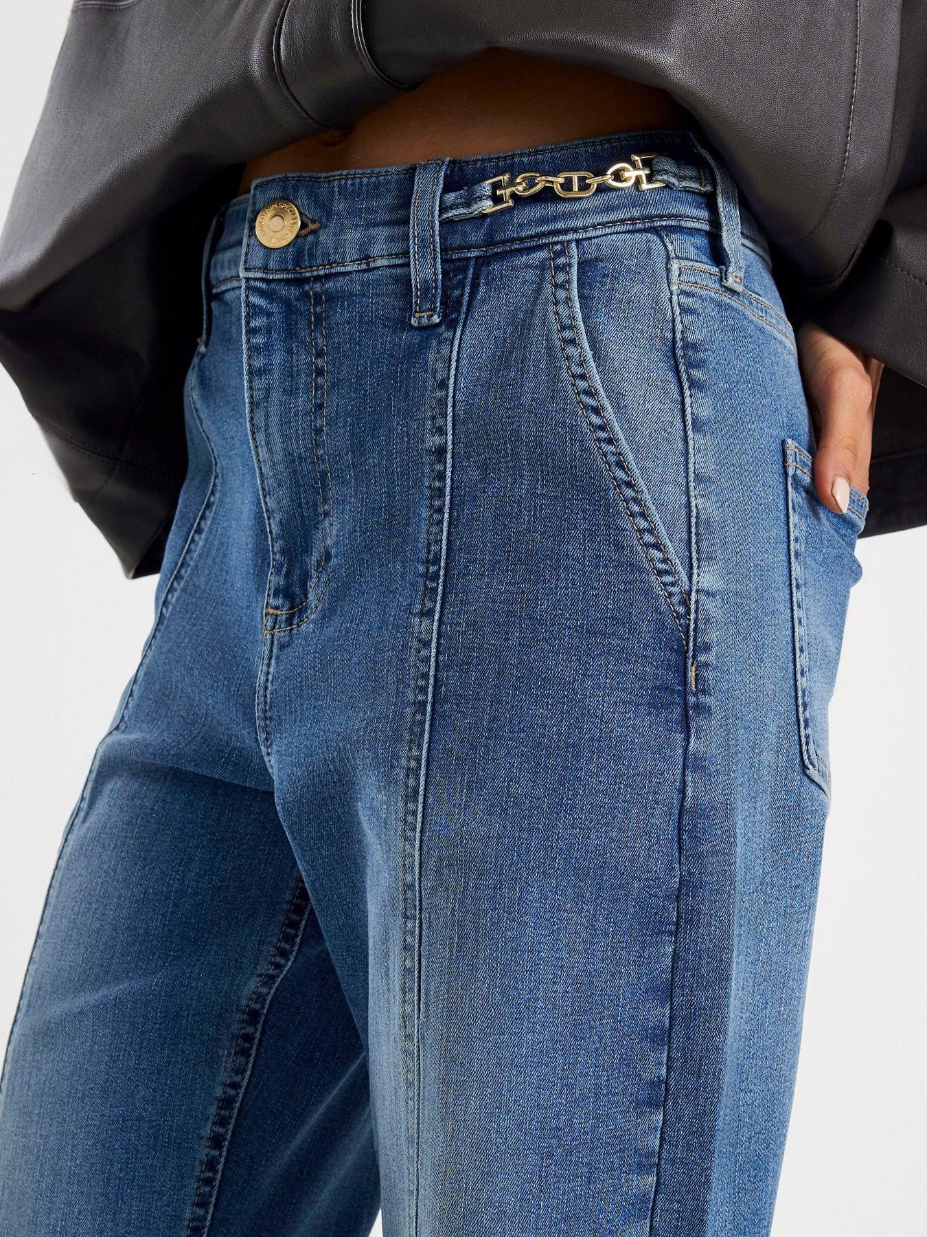 Image 4 of 4 of River Island Silas High Rise Wide Leg Snaffle Detail Jeans- Blue