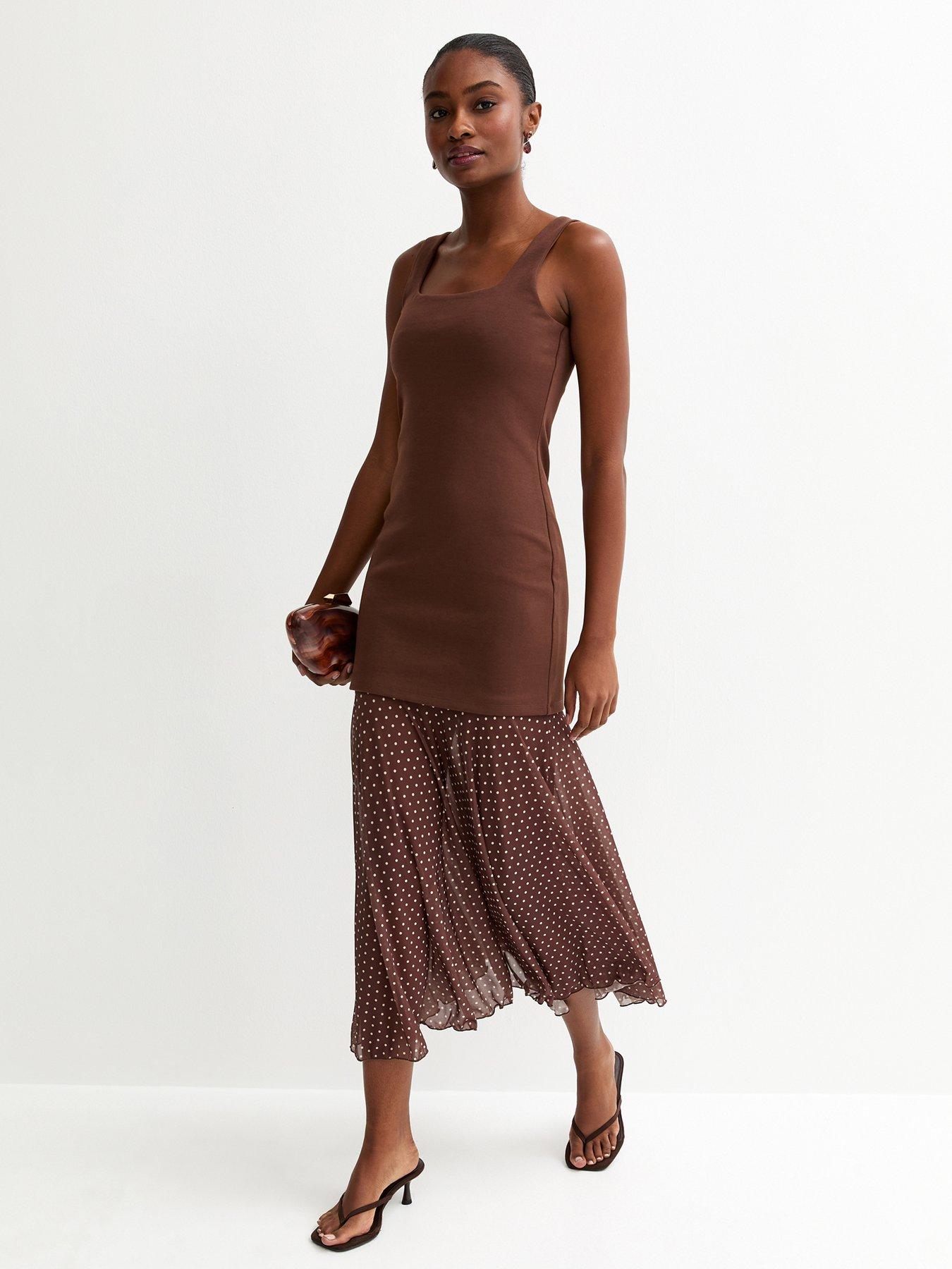 new-look-brown-2-in-1-polka-dot-midi-dressback