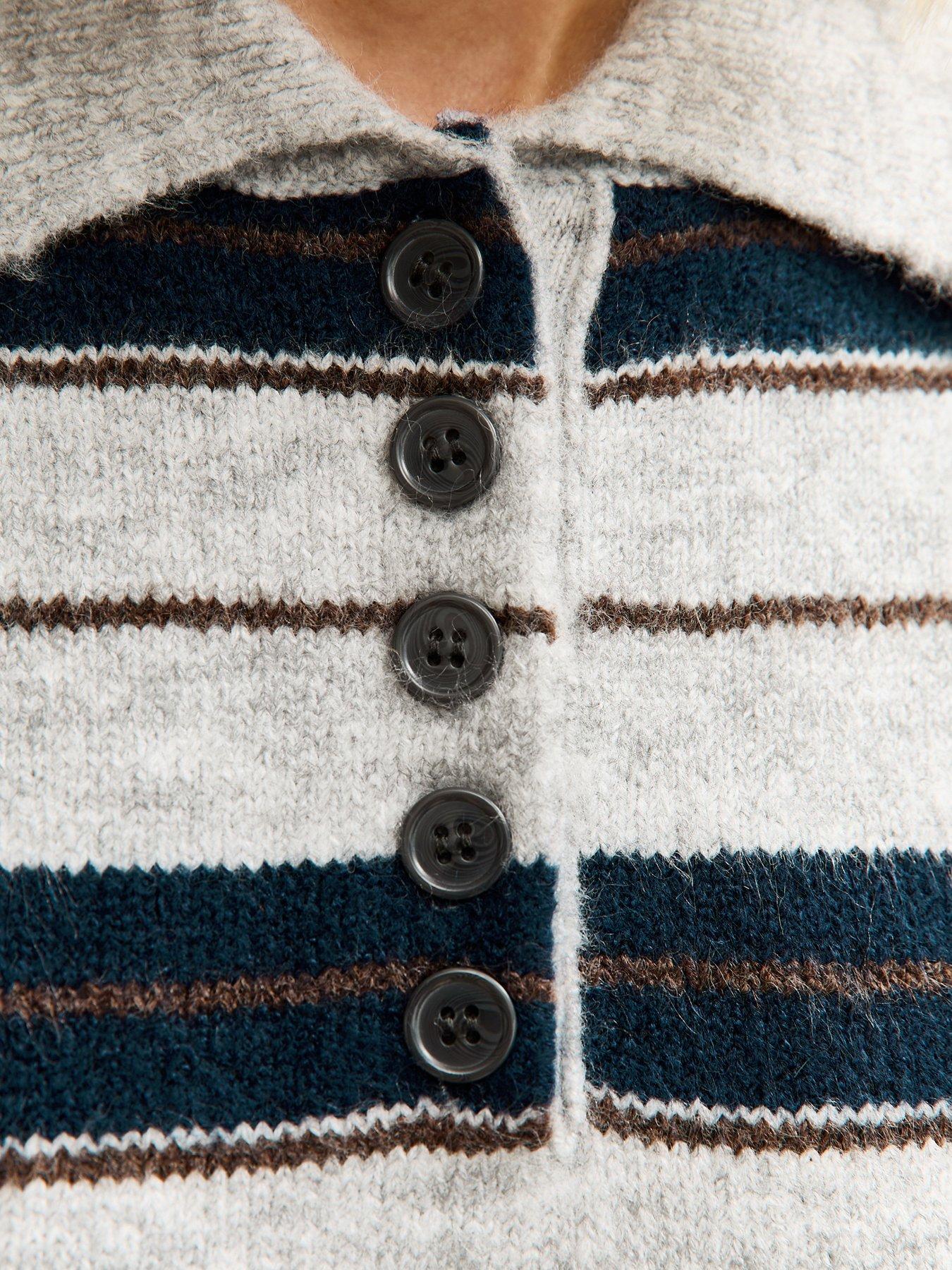 Image 5 of 5 of New Look Relaxed Fit Striped Long Sleeve Collared Jumper - Grey
