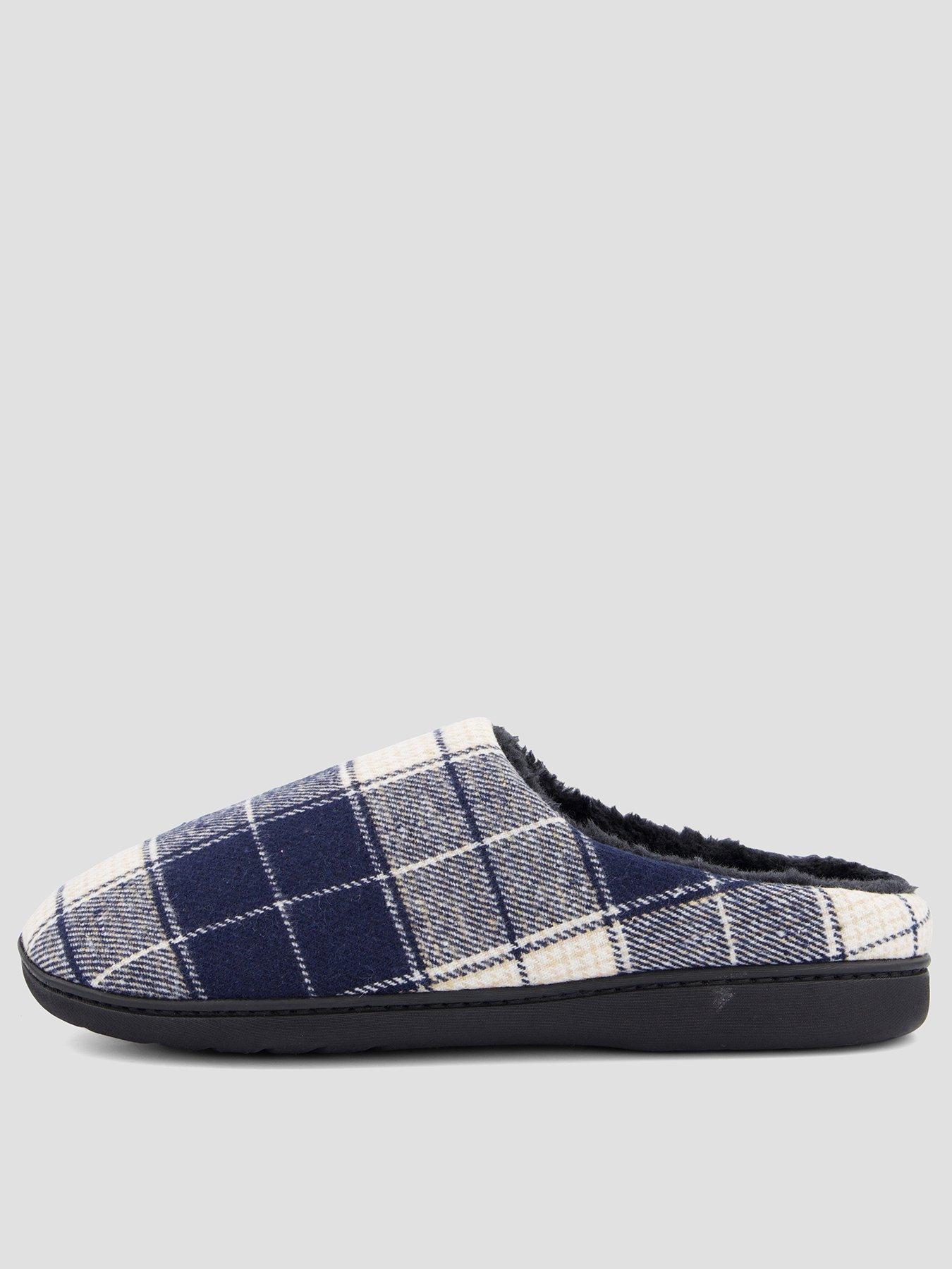 The Very Collection Check Fleece Lined Mule Slippers - Navy