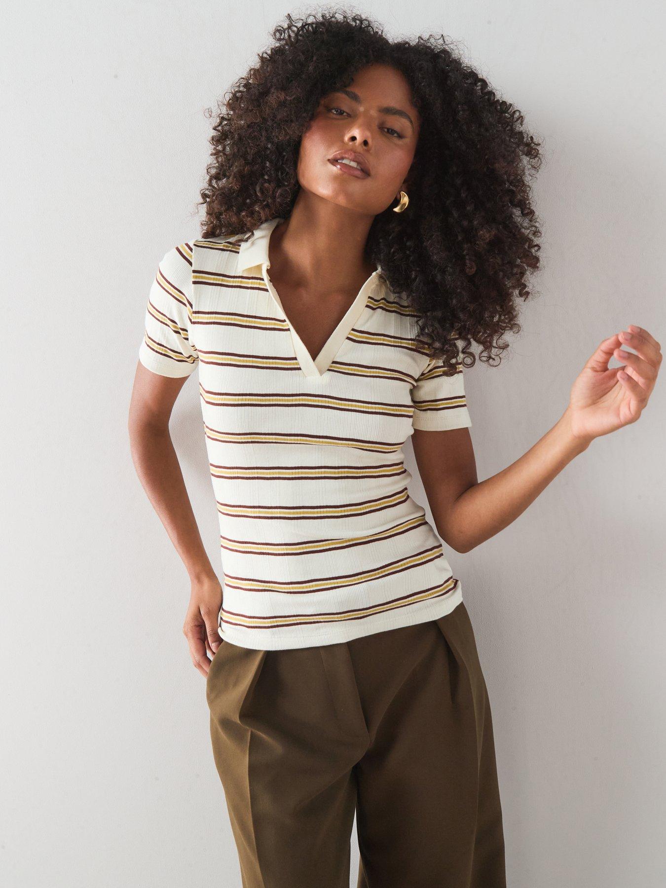 Image 4 of 7 of The Very Collection Stripe Ribbed Polo Top - Multi