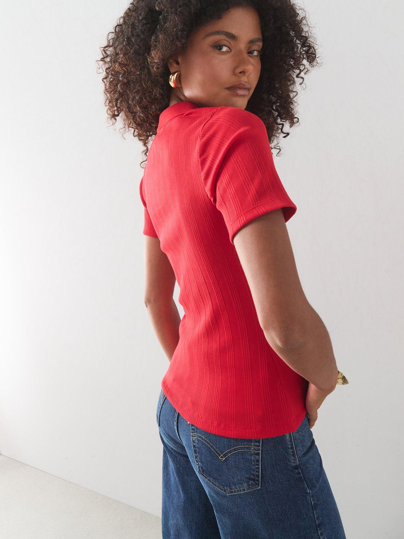 Image 2 of 7 of The Very Collection Women's Textured Short Sleeve Polo Tee - Red