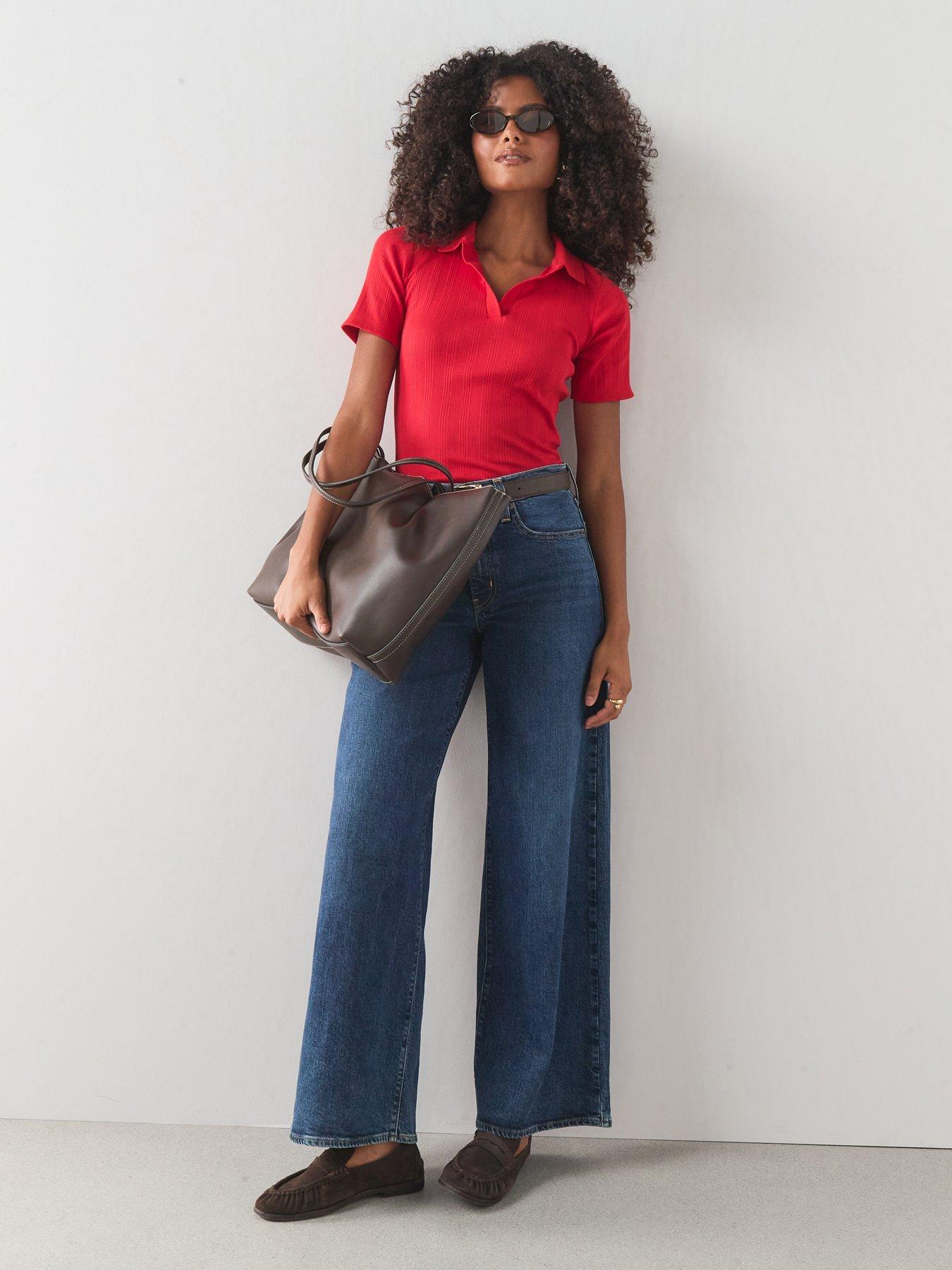 Image 3 of 7 of The Very Collection Women's Textured Short Sleeve Polo Tee - Red