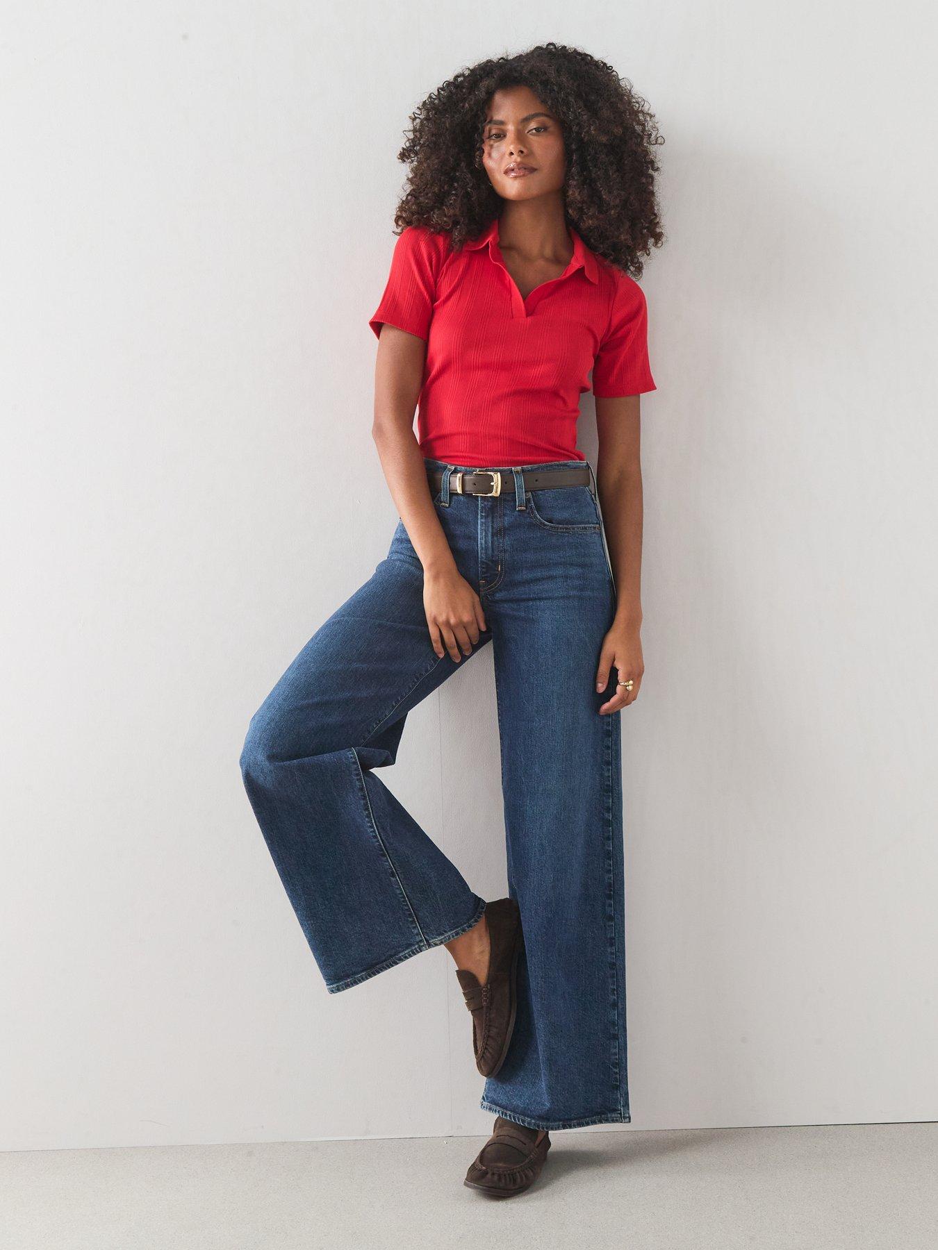 Image 6 of 7 of The Very Collection Women's Textured Short Sleeve Polo Tee - Red