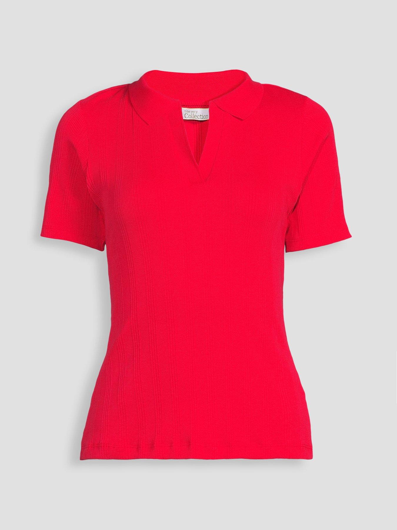Image 7 of 7 of The Very Collection Women's Textured Short Sleeve Polo Tee - Red