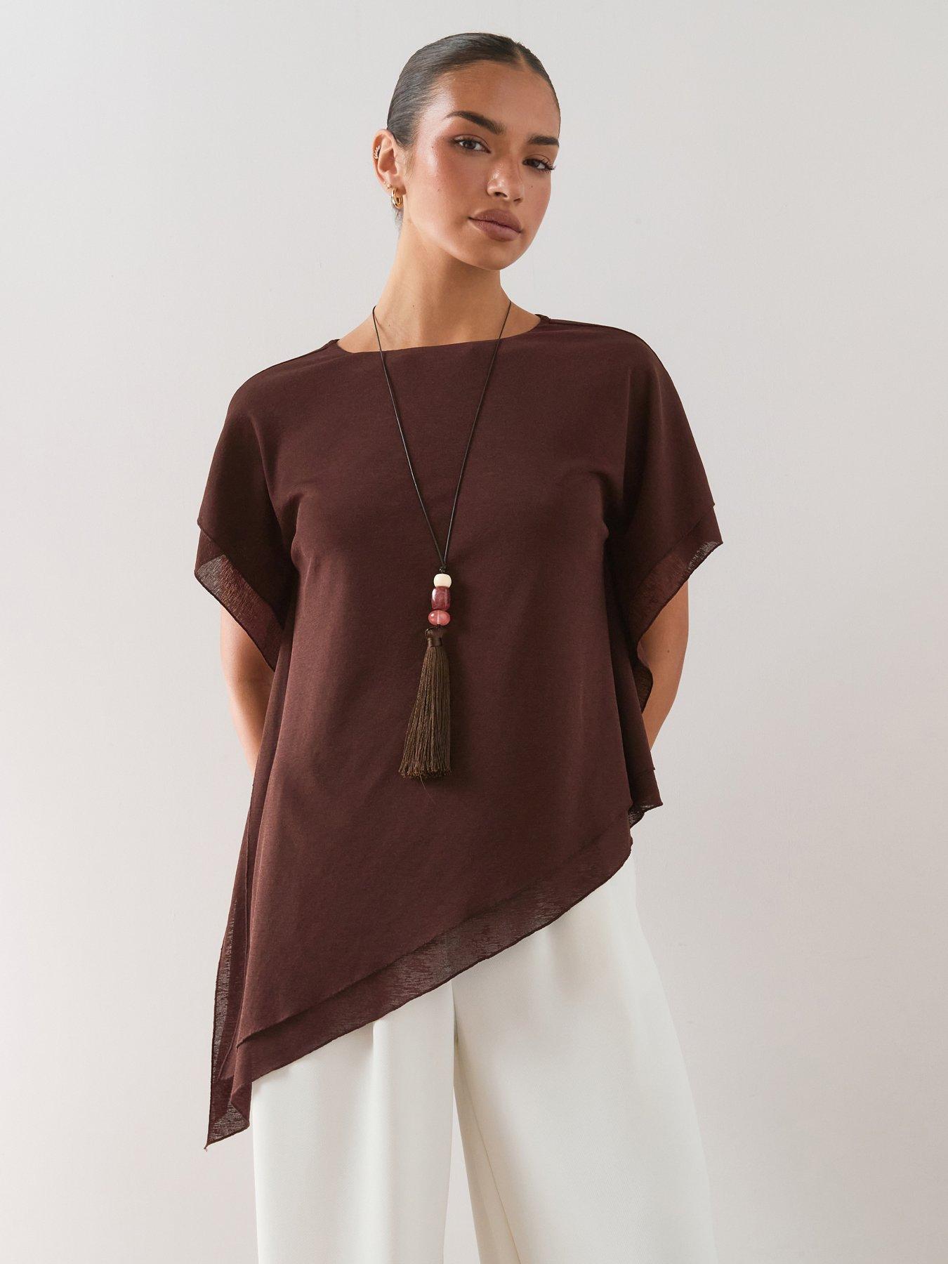 The Very Collection Asymmetric Draped Top - Brown
