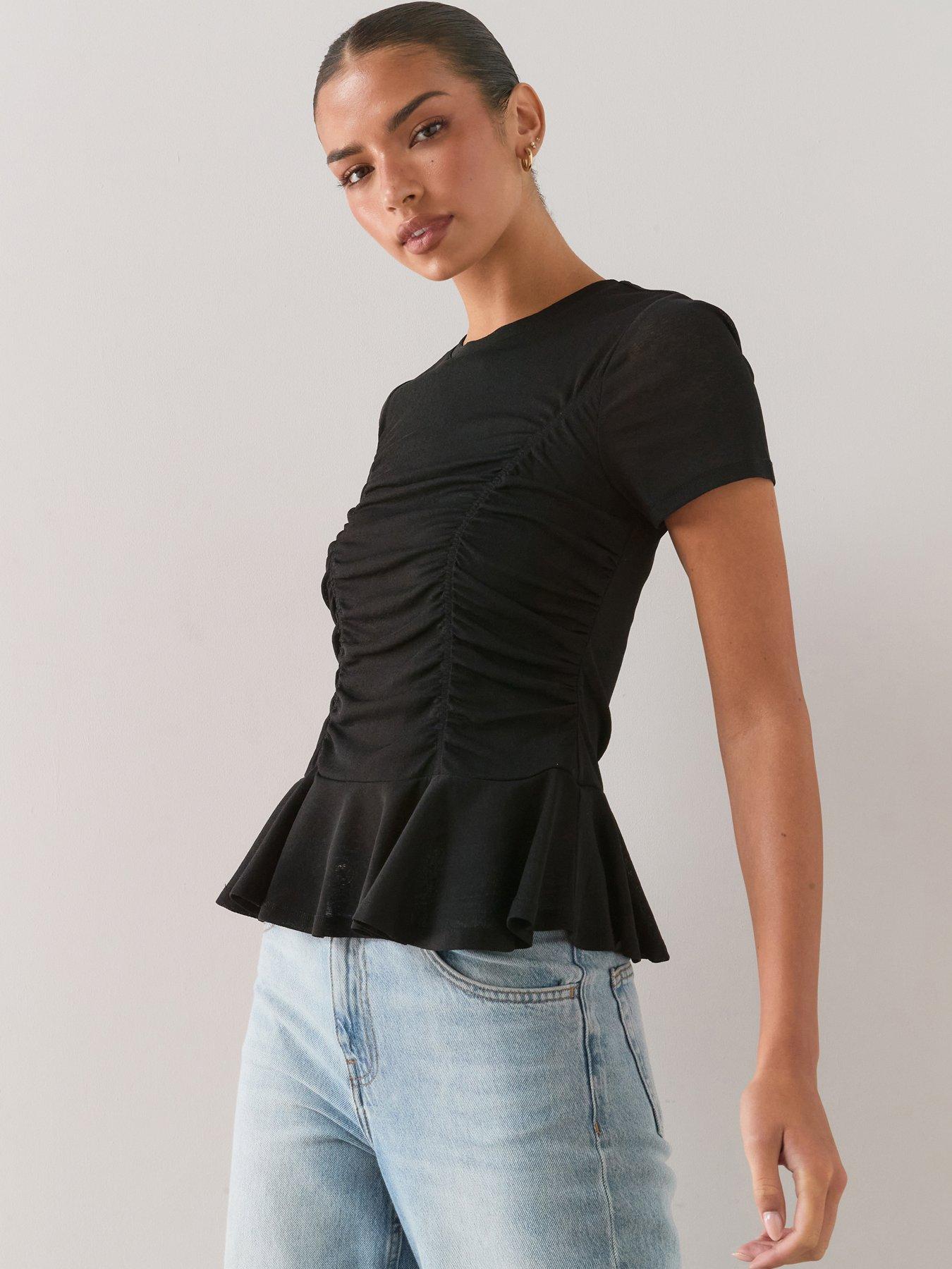 The Very Collection Ruched Side Peplum Top - Black