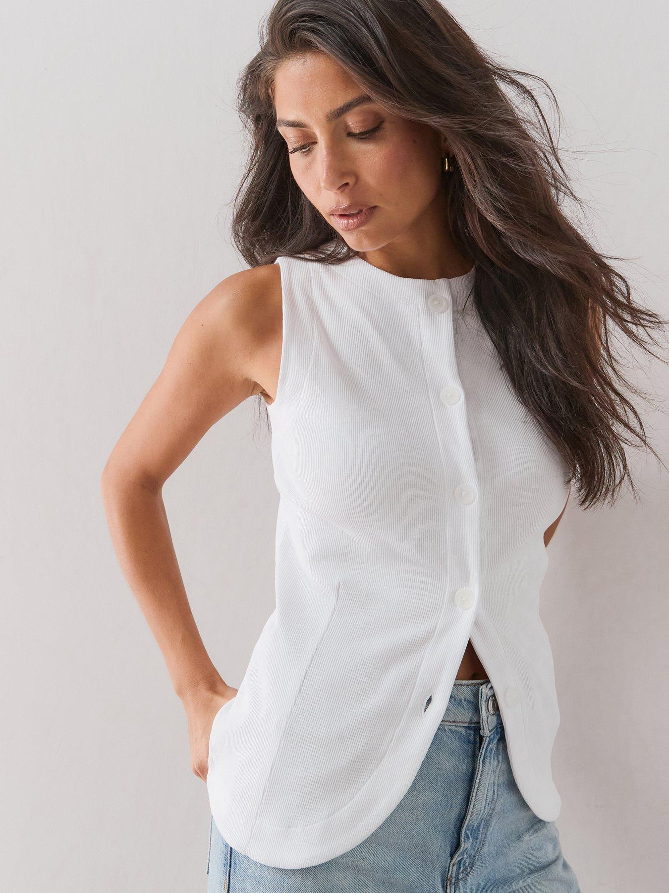 The Very Collection Rib Waistcoat Top - White