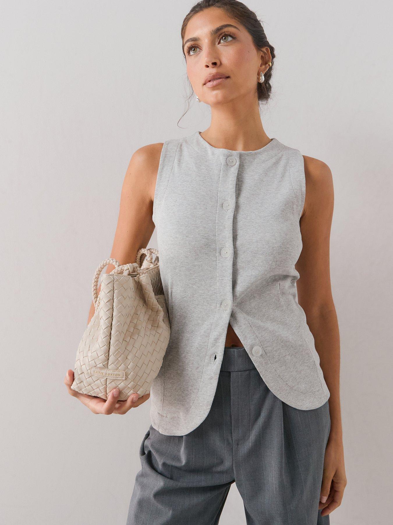 The Very Collection Rib Waistcoat Top - Marl Grey