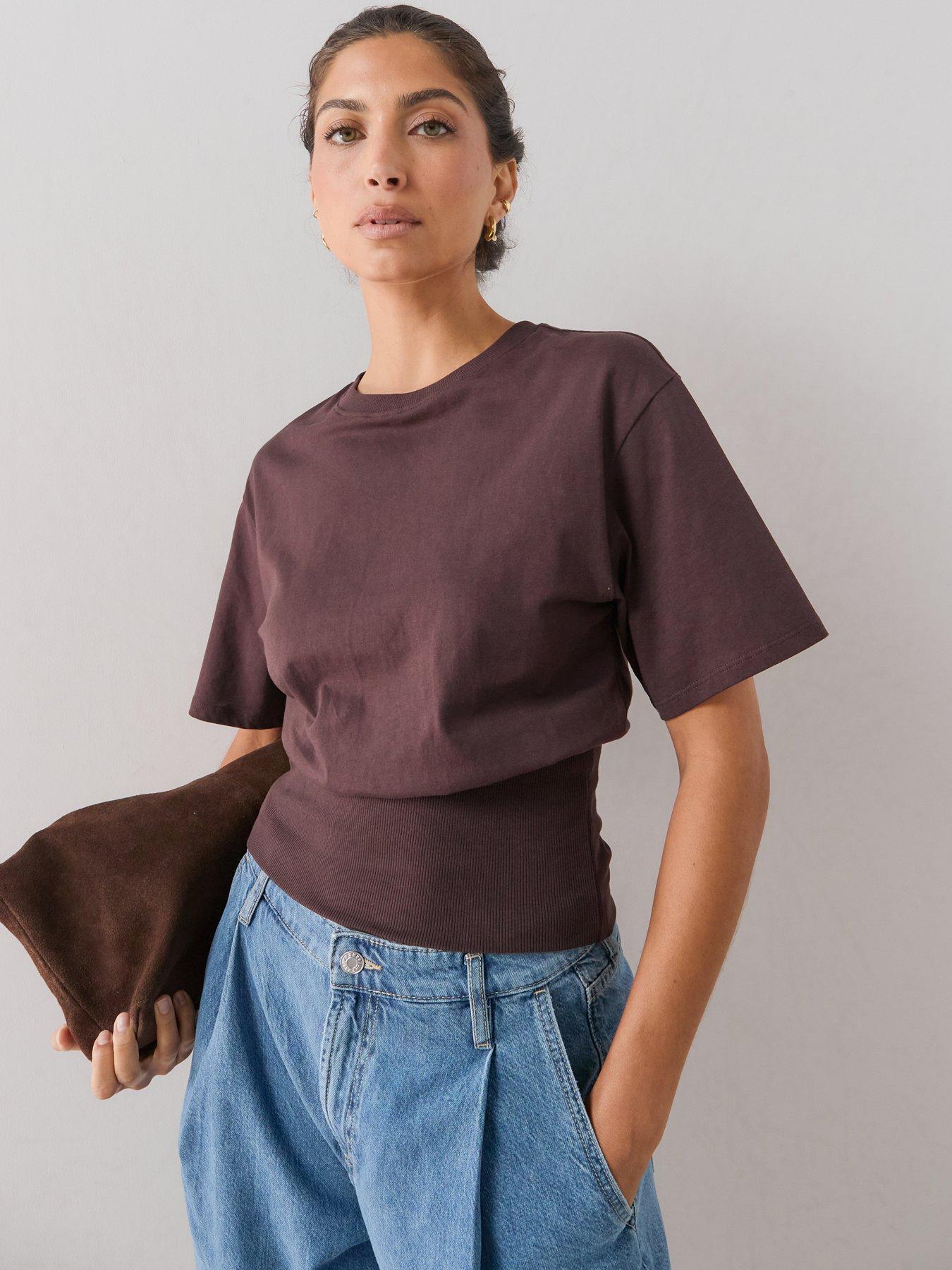 Image 1 of 7 of The Very Collection Rib Waistband Top - Brown