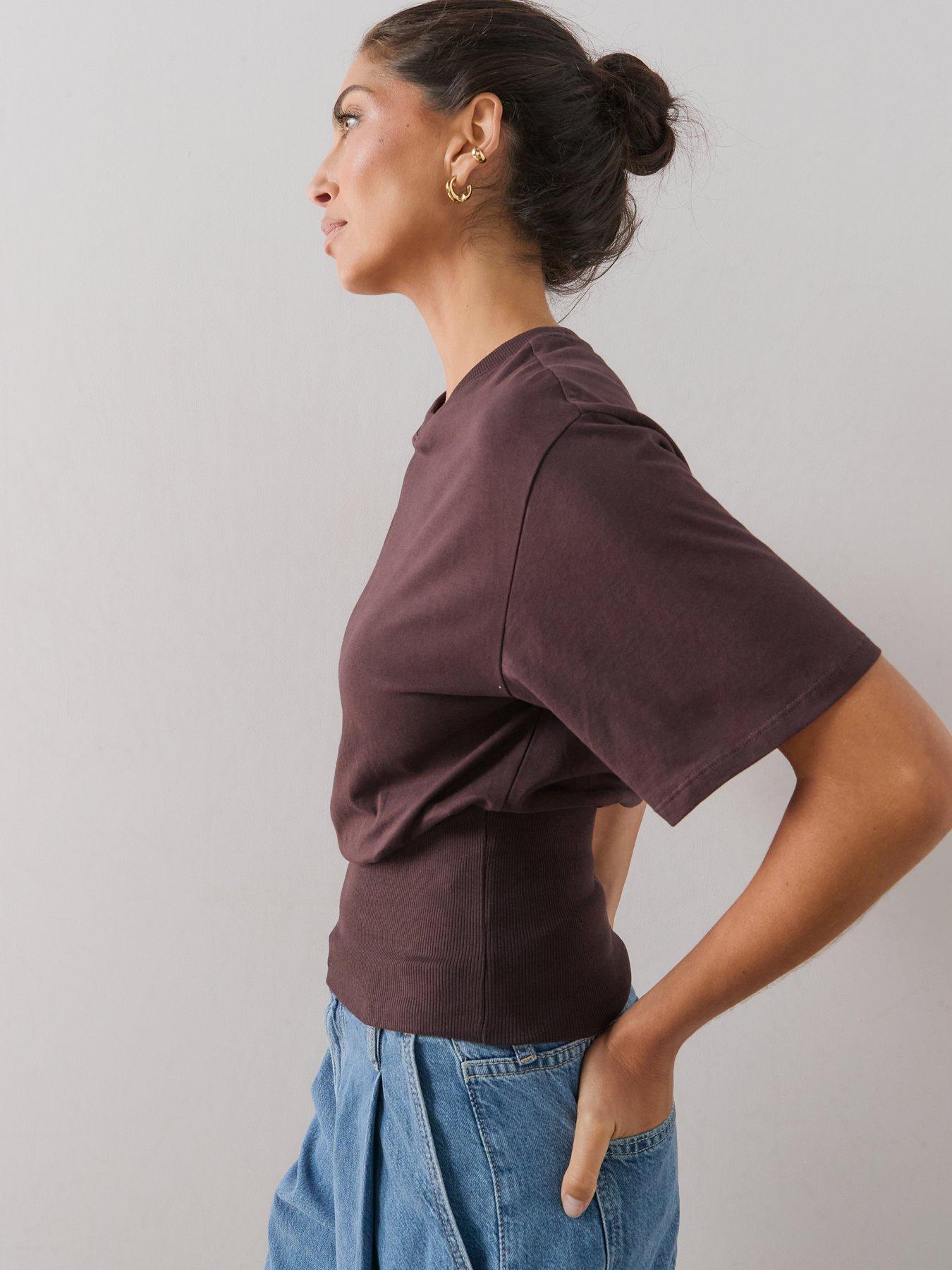 Image 6 of 7 of The Very Collection Rib Waistband Top - Brown