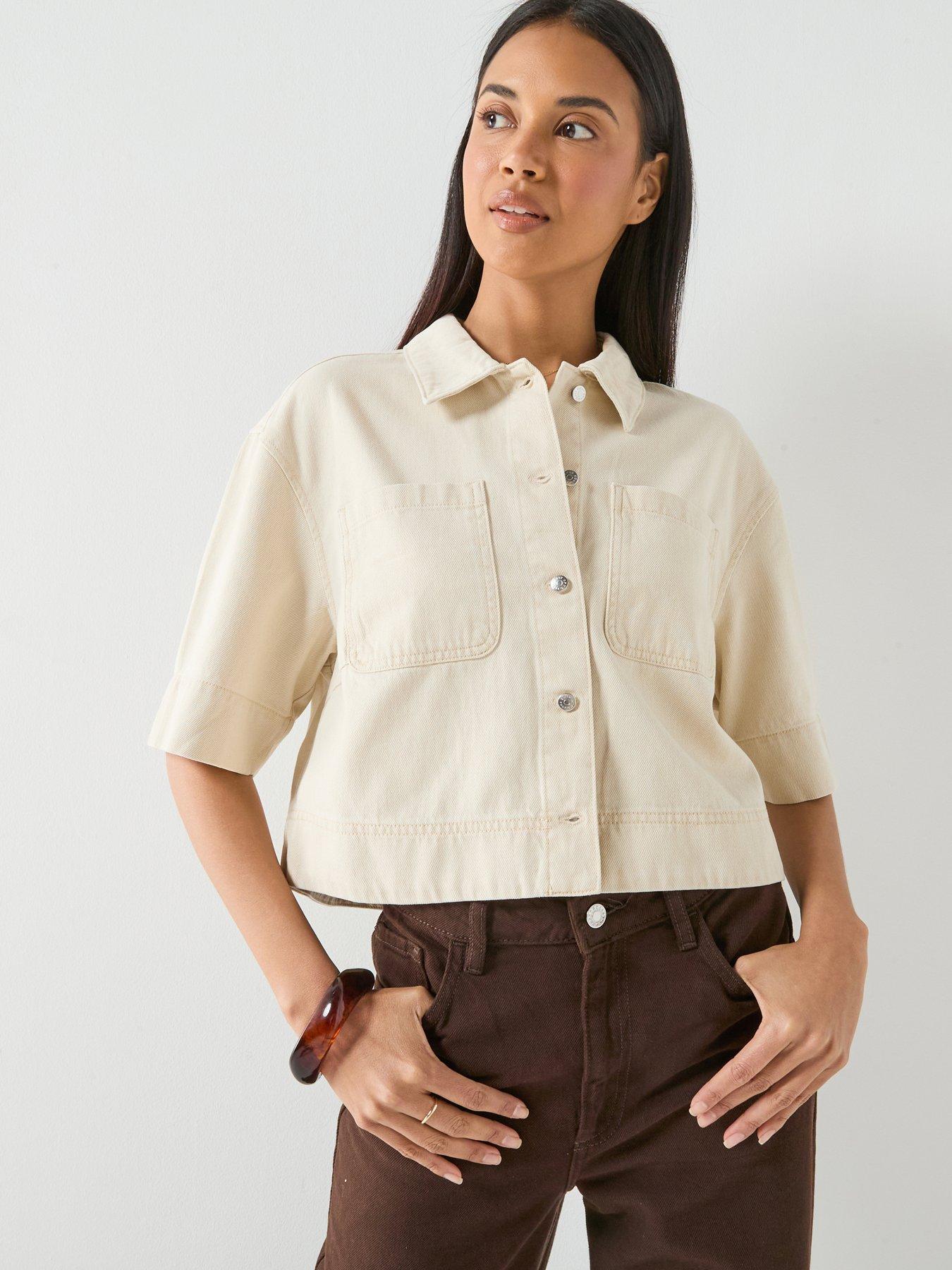 Only Cleo-Maisa Short Sleeve Cropped Shirt - Cream