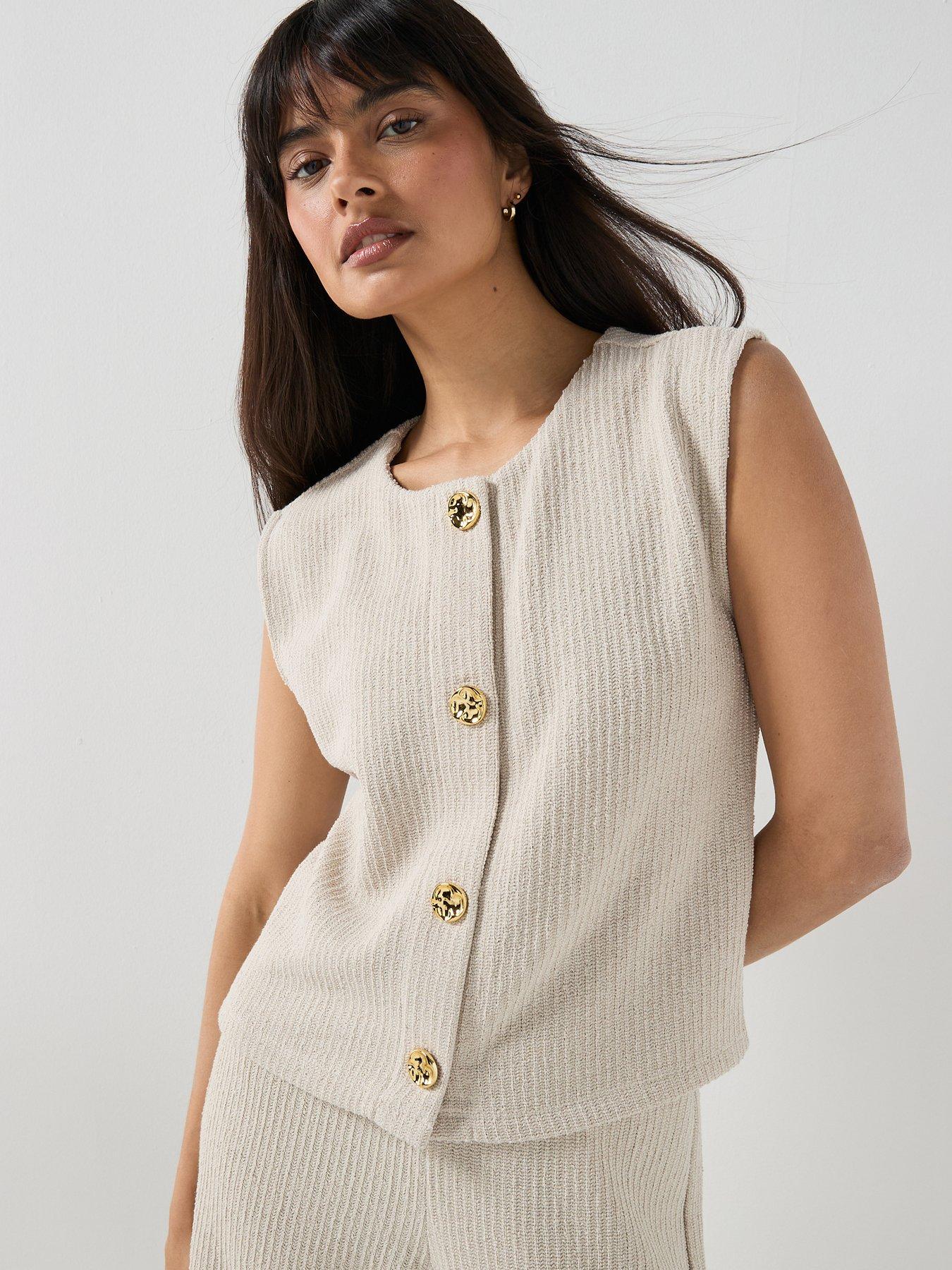 Image 1 of 5 of Only Onlvicki Button Co-ord Vest - Pumice Stone