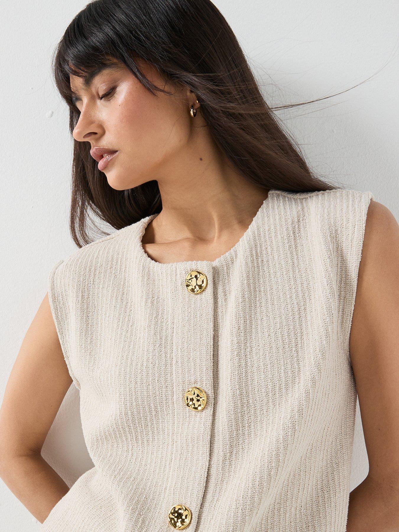 Image 4 of 5 of Only Onlvicki Button Co-ord Vest - Pumice Stone
