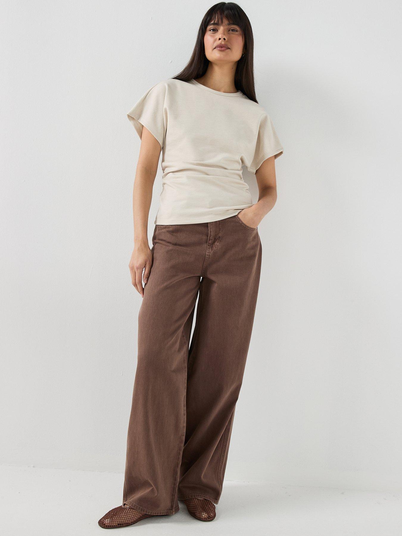 Image 3 of 6 of Only Onlatlas Long Sleeve Rib Polo Top - Blue/Brown
