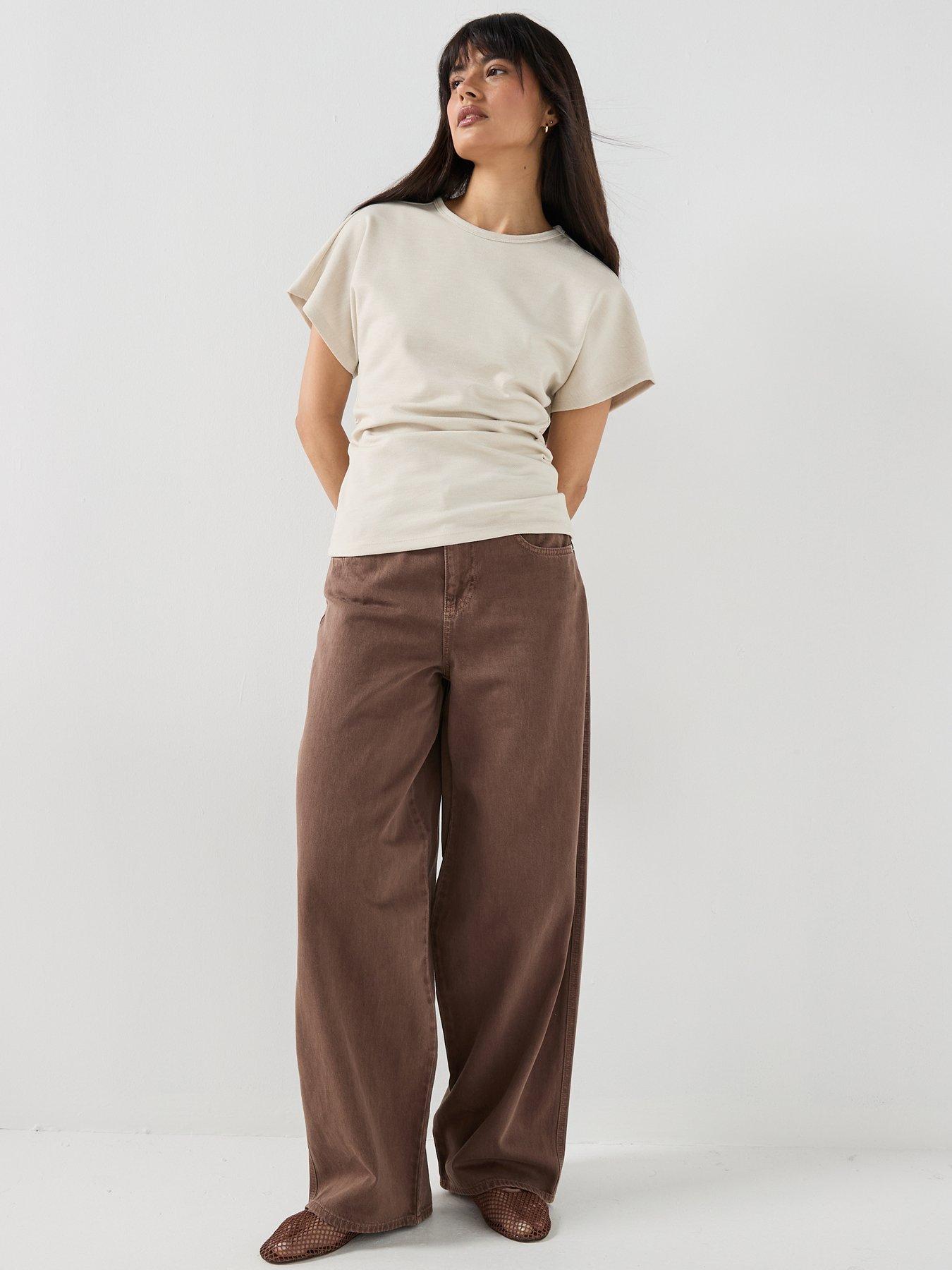 Image 5 of 6 of Only Onlatlas Long Sleeve Rib Polo Top - Blue/Brown