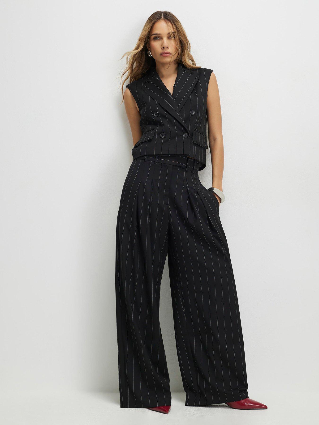 River Island Pinstripe Wide Leg Trouser - Black