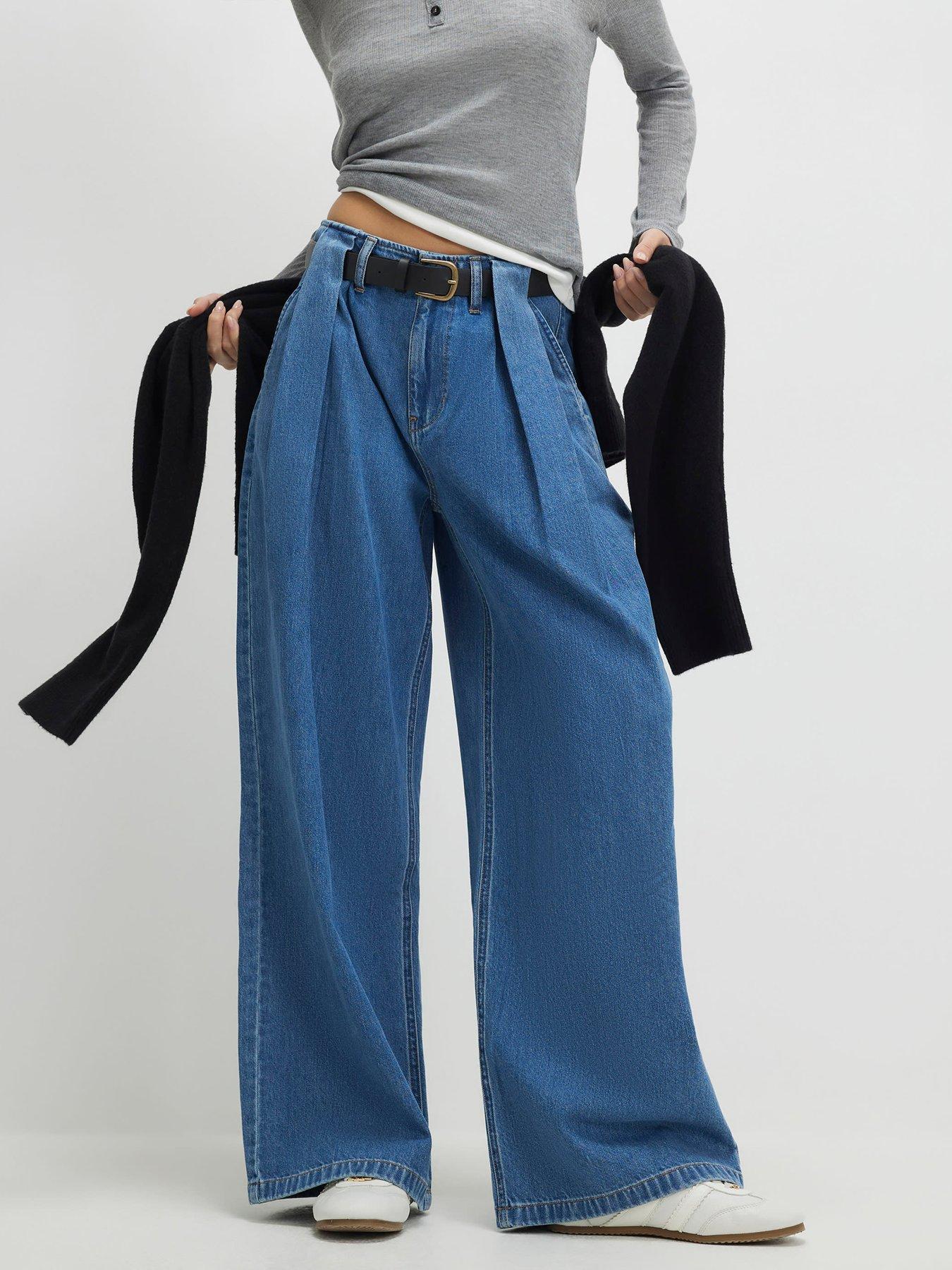 River Island Arden Belted Pleated Wide Leg - Blue