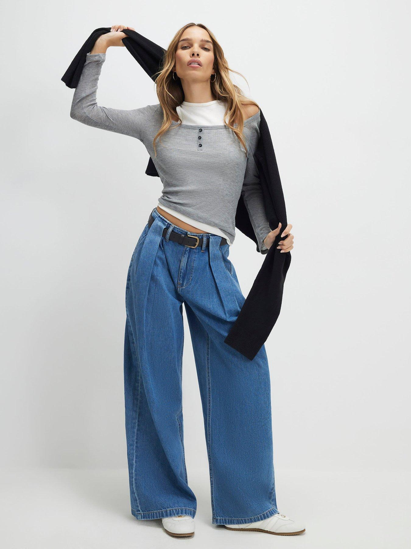 Image 3 of 4 of River Island Arden Belted Pleated Wide Leg - Blue