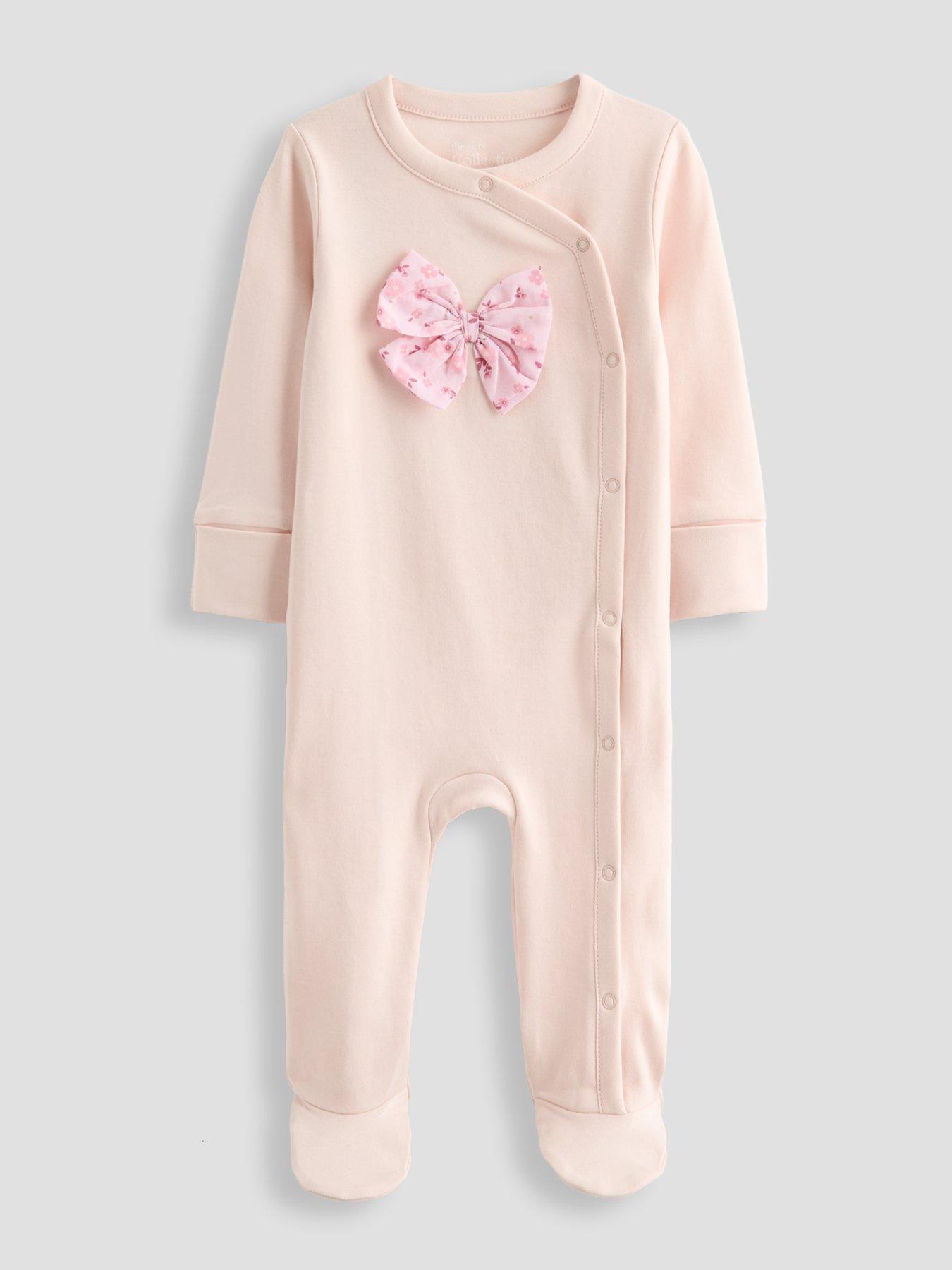 Image 1 of 5 of The Very Collection Baby Girl Ditsy Bow Applique Sleepsuit - Pink