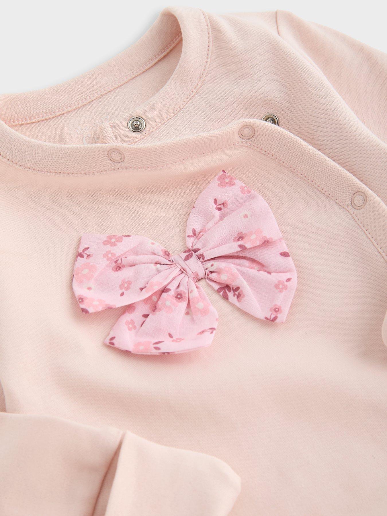 Image 3 of 5 of The Very Collection Baby Girl Ditsy Bow Applique Sleepsuit - Pink