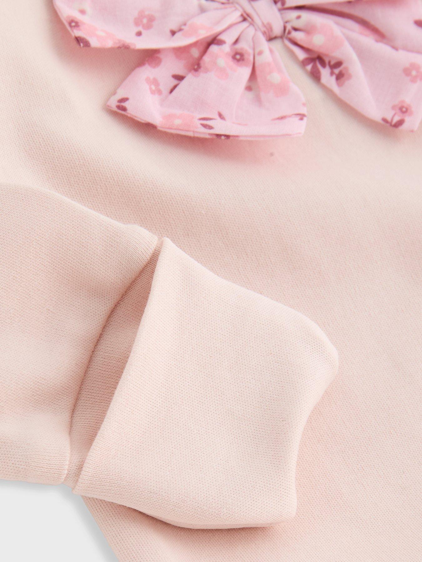 Image 4 of 5 of The Very Collection Baby Girl Ditsy Bow Applique Sleepsuit - Pink