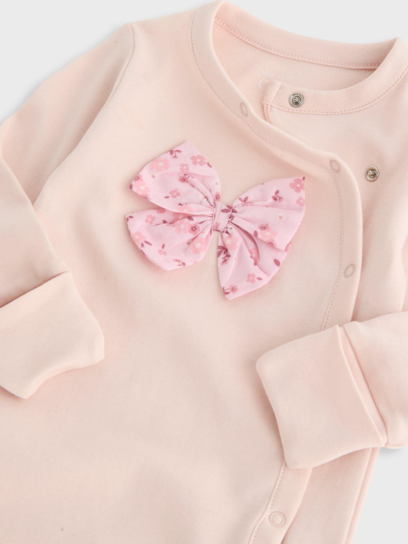 Image 5 of 5 of The Very Collection Baby Girl Ditsy Bow Applique Sleepsuit - Pink