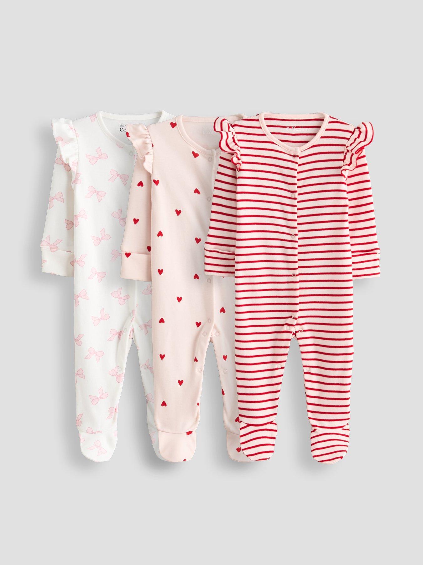 The Very Collection Baby Girl 3 Pack Frill Shoulder Sleepsuits - Red