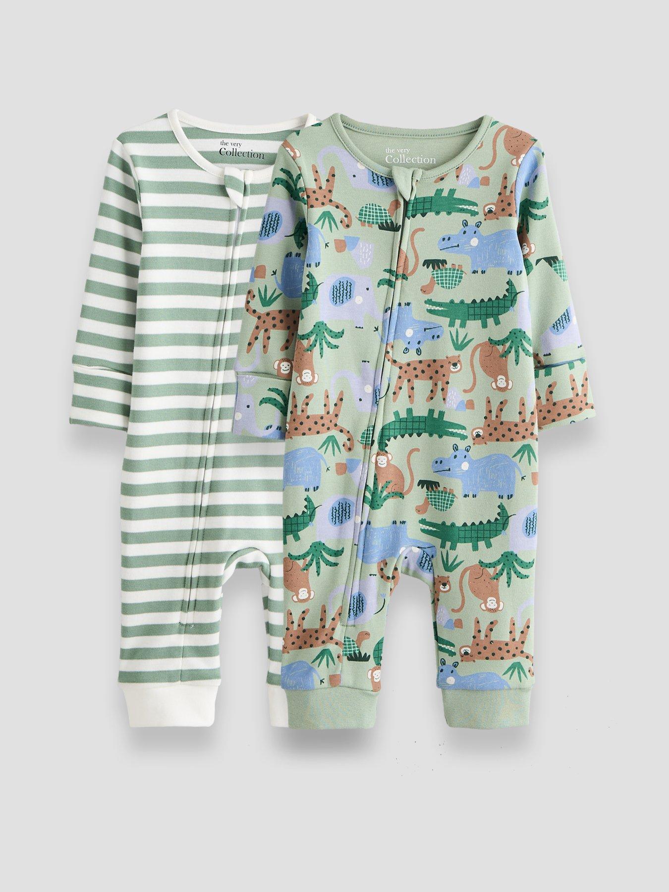 Image 1 of 6 of The Very Collection Baby Boy 2 Pack Jungle Print Sleepsuit - Blue