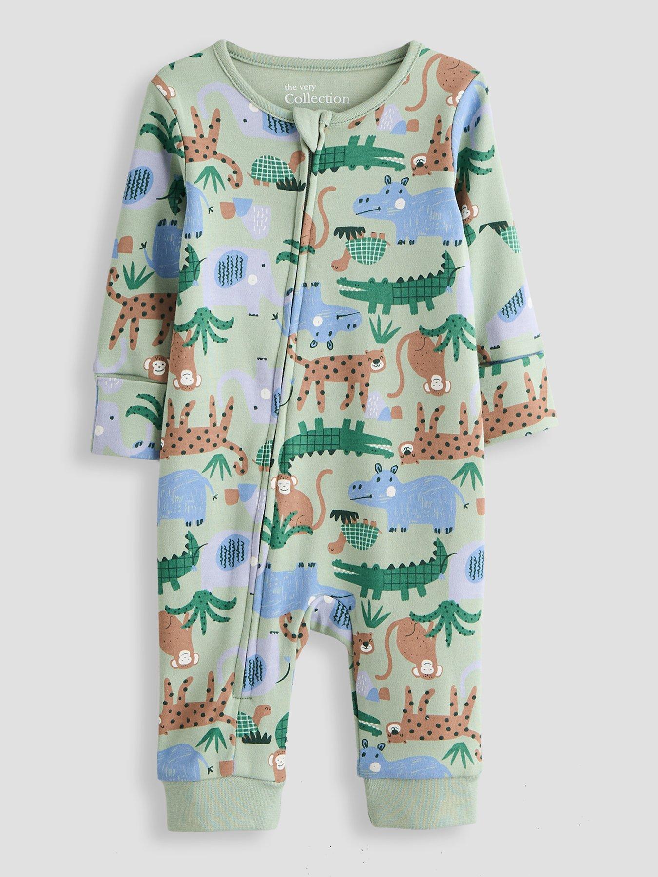 Image 3 of 6 of The Very Collection Baby Boy 2 Pack Jungle Print Sleepsuit - Blue