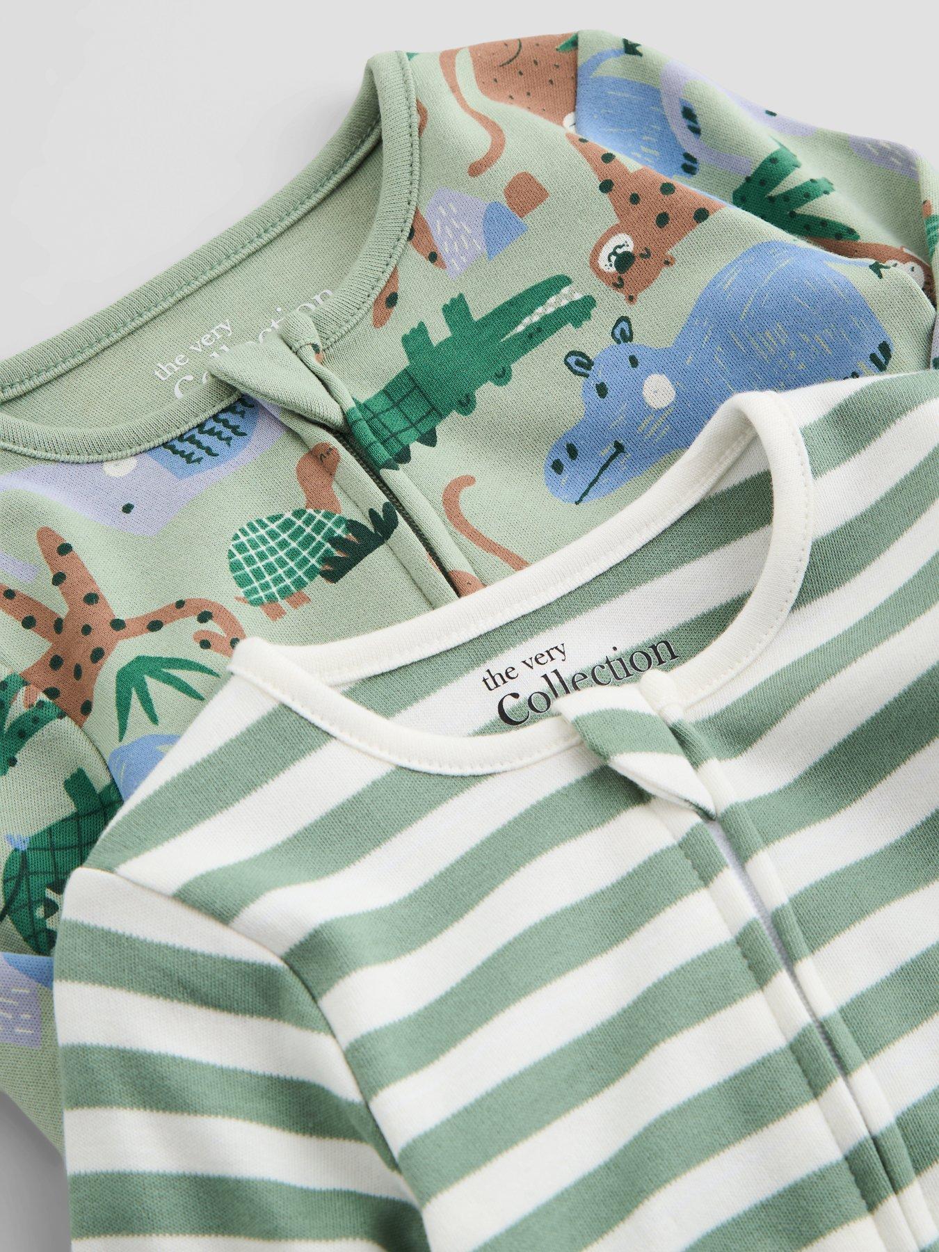 Image 4 of 6 of The Very Collection Baby Boy 2 Pack Jungle Print Sleepsuit - Blue