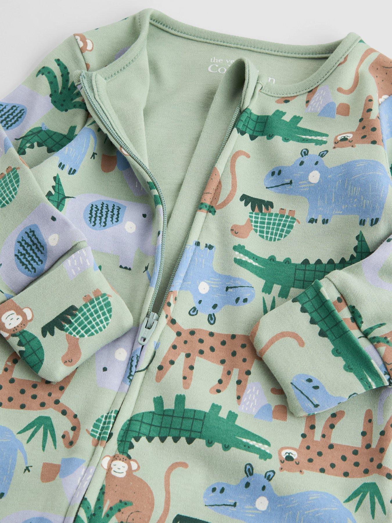 Image 5 of 6 of The Very Collection Baby Boy 2 Pack Jungle Print Sleepsuit - Blue