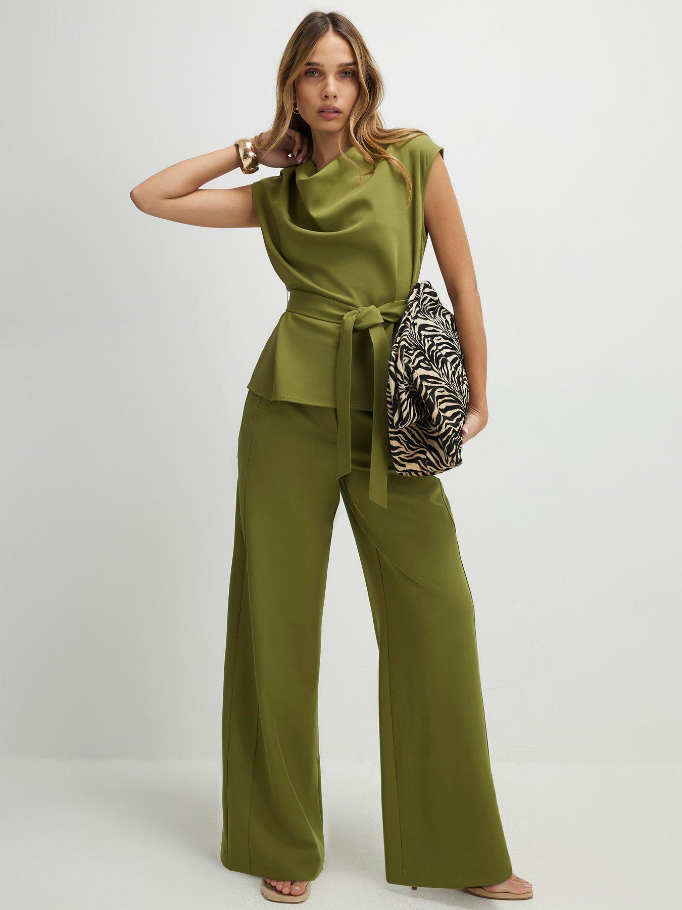 Image 1 of 4 of River Island Soft Tailored Co-ord Wide Leg Trouser - Green