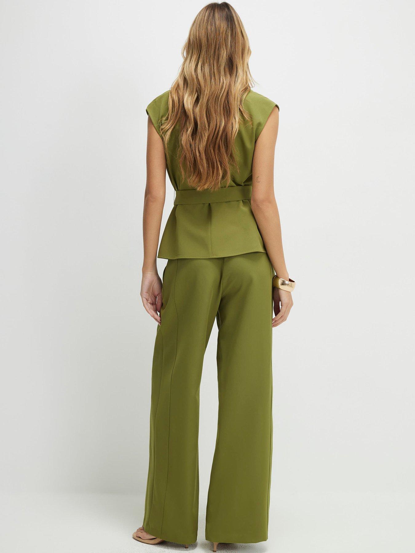 Image 2 of 4 of River Island Soft Tailored Co-ord Wide Leg Trouser - Green