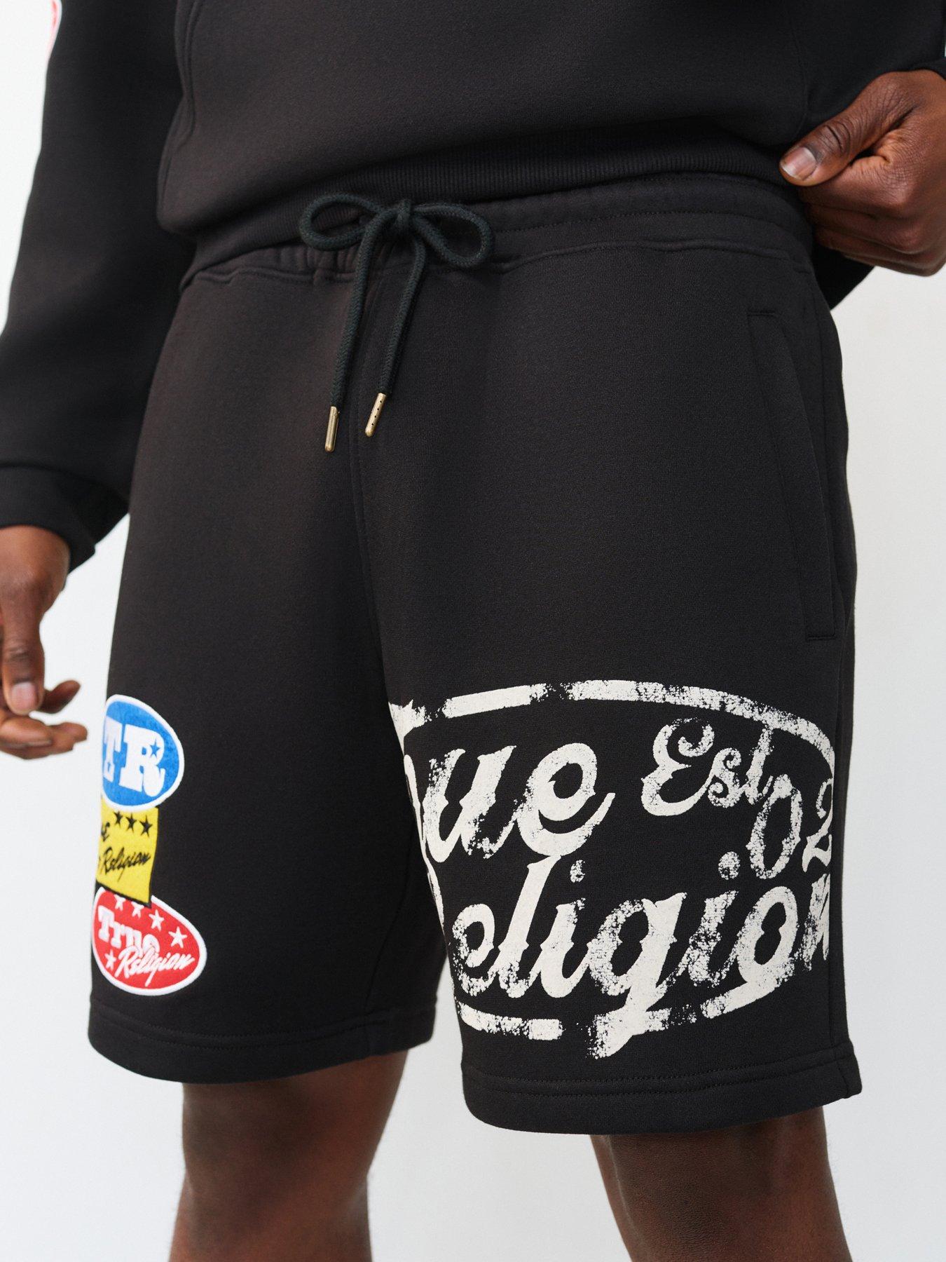 true-religion-logo-patch-sweat-shorts-blackoutfit