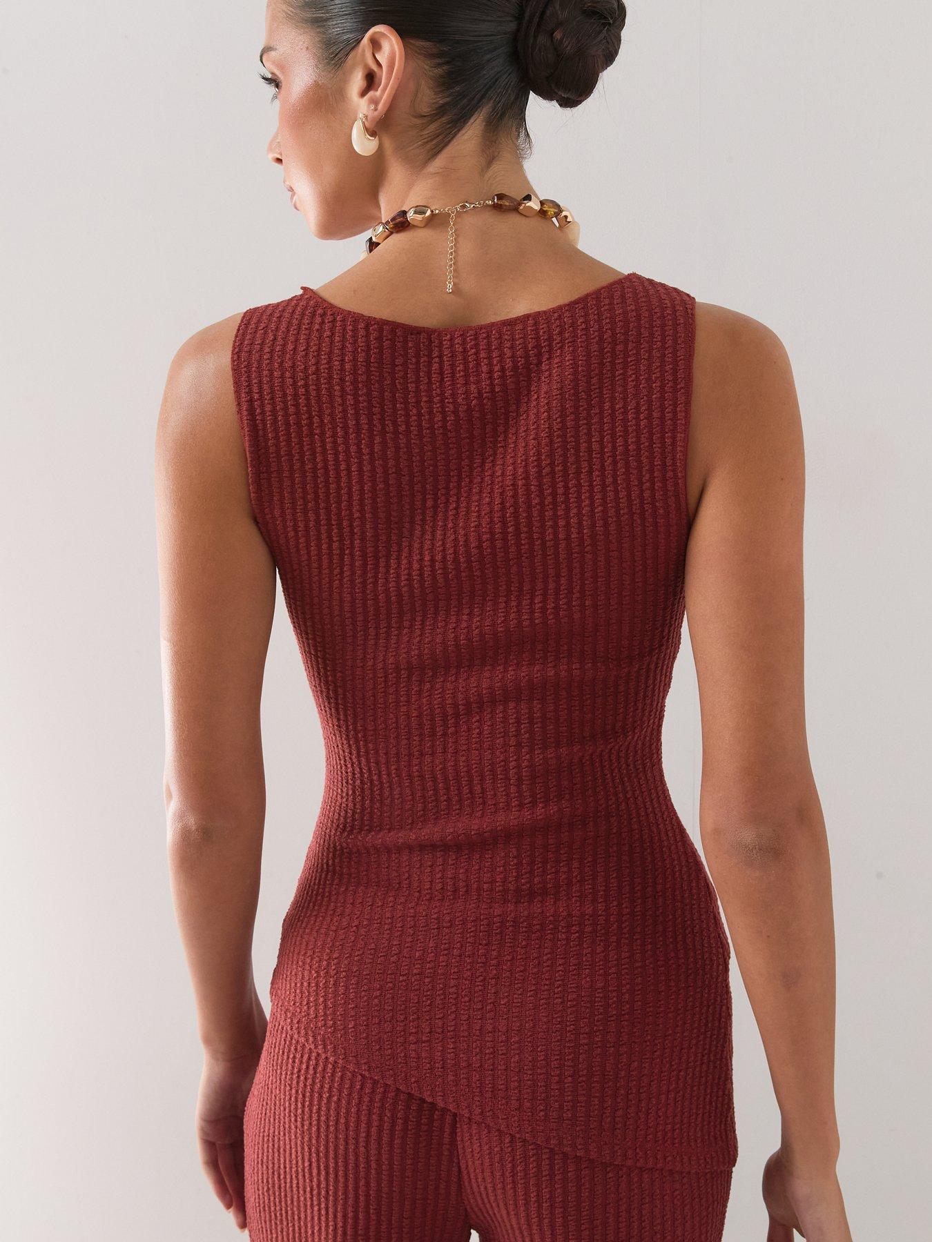 Image 2 of 7 of The Very Collection Ribbed Ruched Side Top Co-ord- Rust