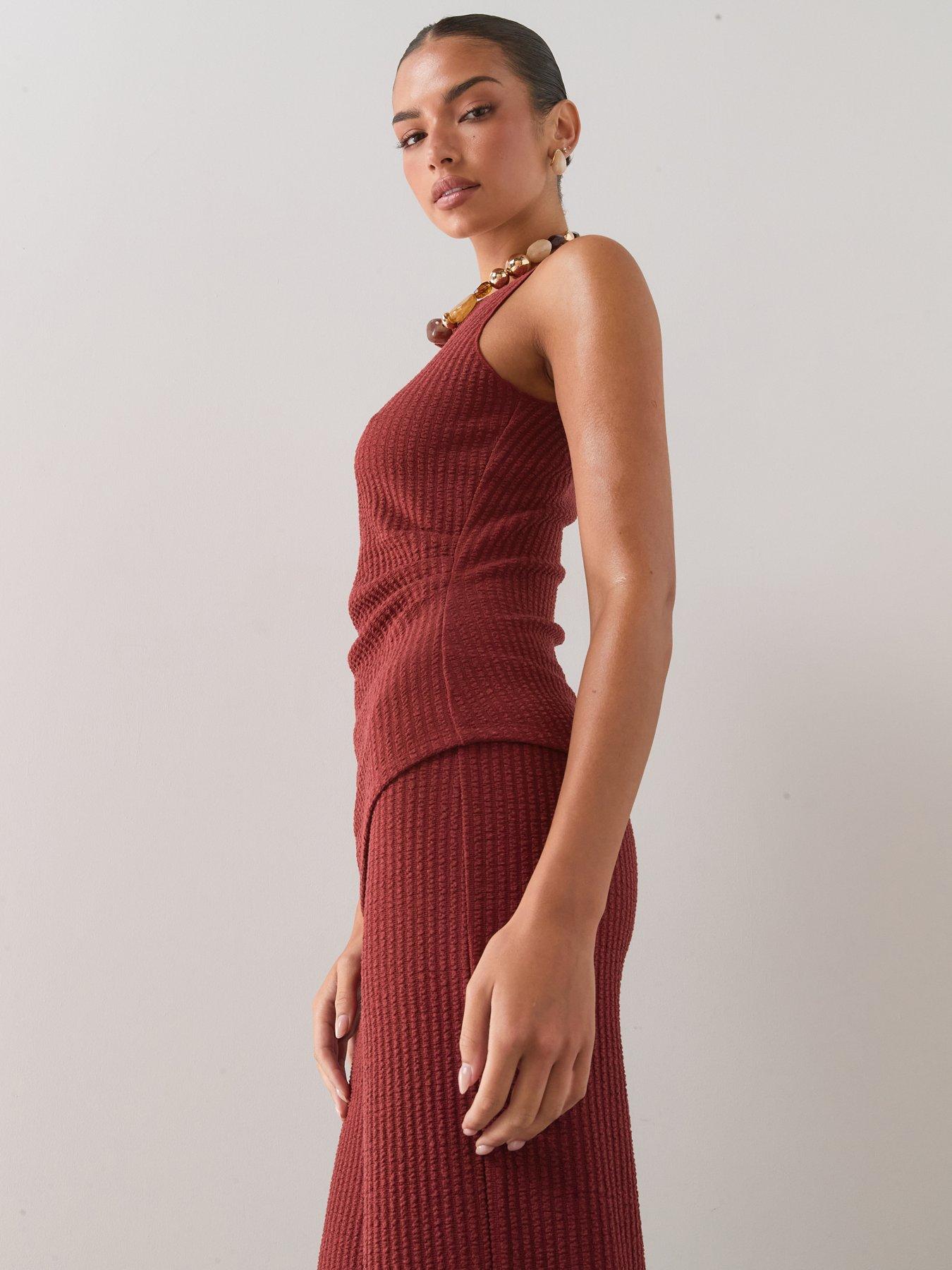 Image 5 of 7 of The Very Collection Ribbed Ruched Side Top Co-ord- Rust