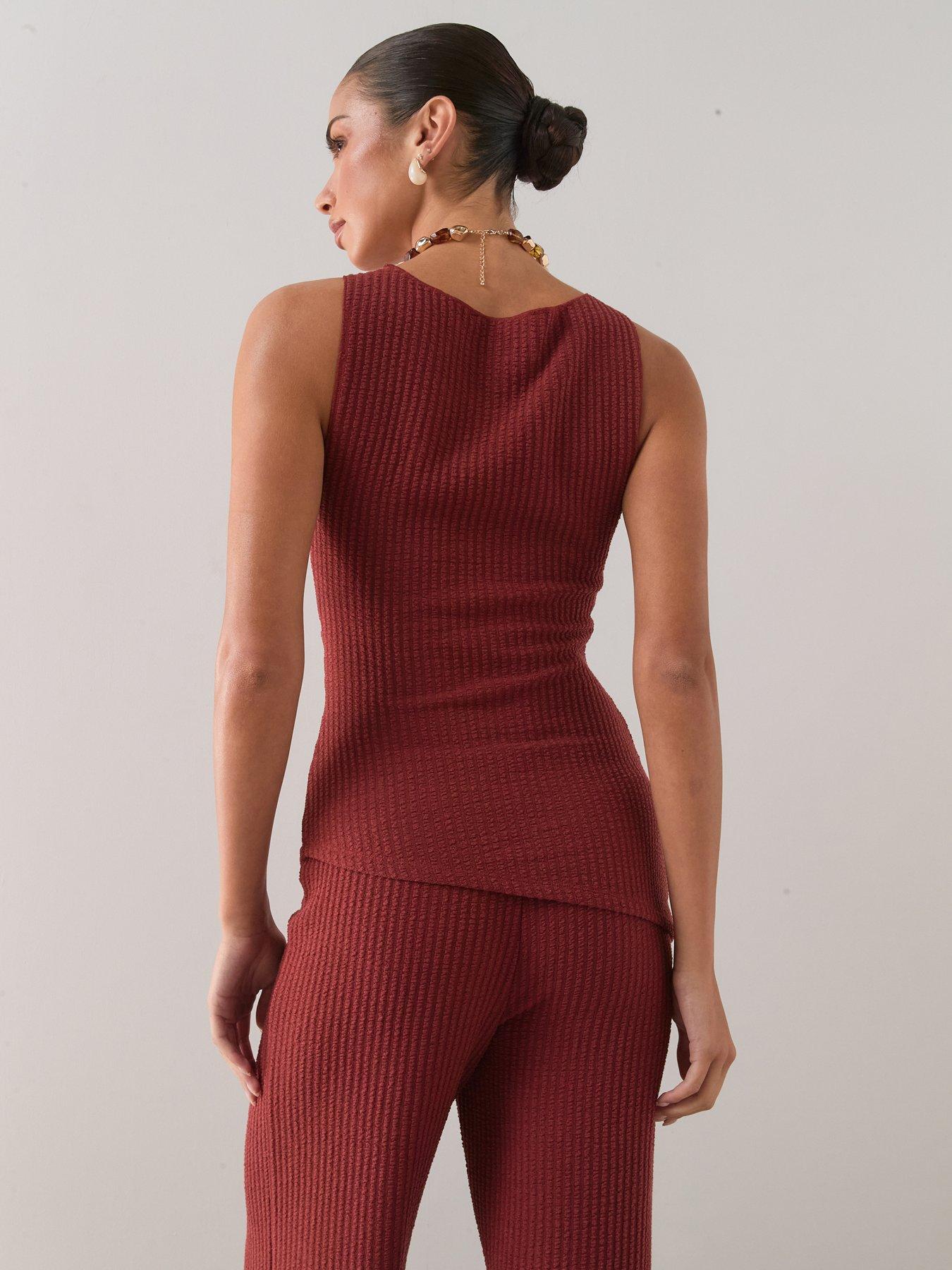 Image 6 of 7 of The Very Collection Ribbed Ruched Side Top Co-ord- Rust