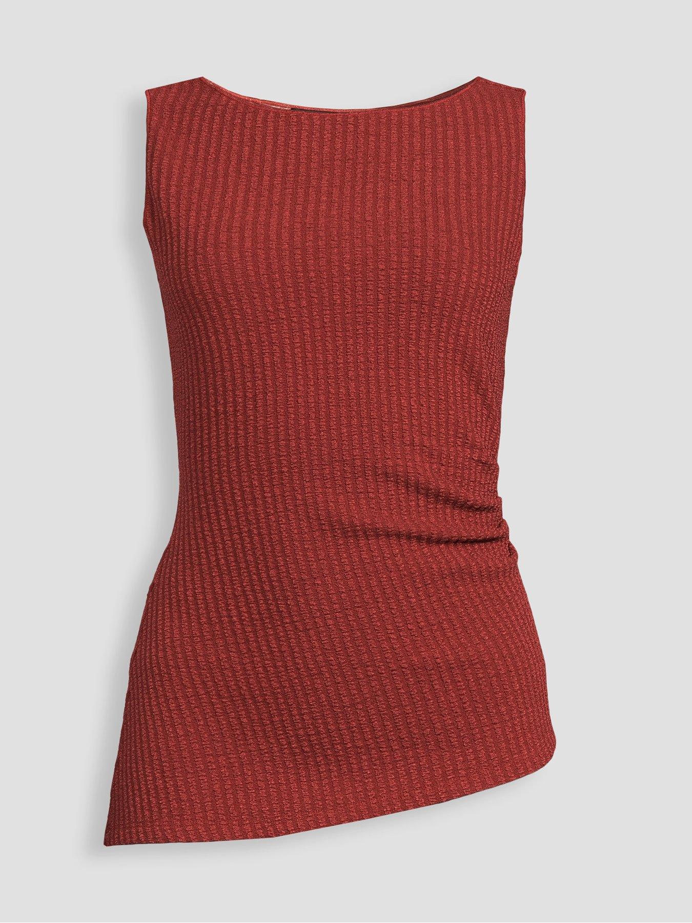 Image 7 of 7 of The Very Collection Ribbed Ruched Side Top Co-ord- Rust