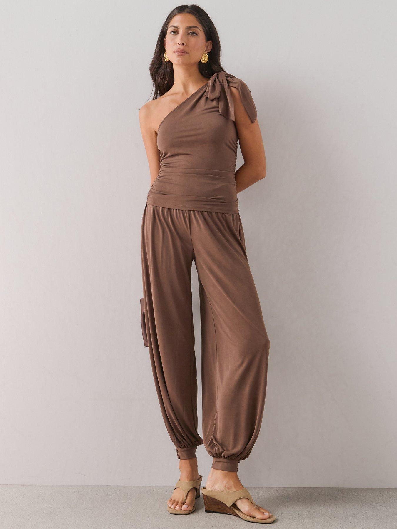 The Very Collection Knot One Shoulder Top Co-Ord - Brown