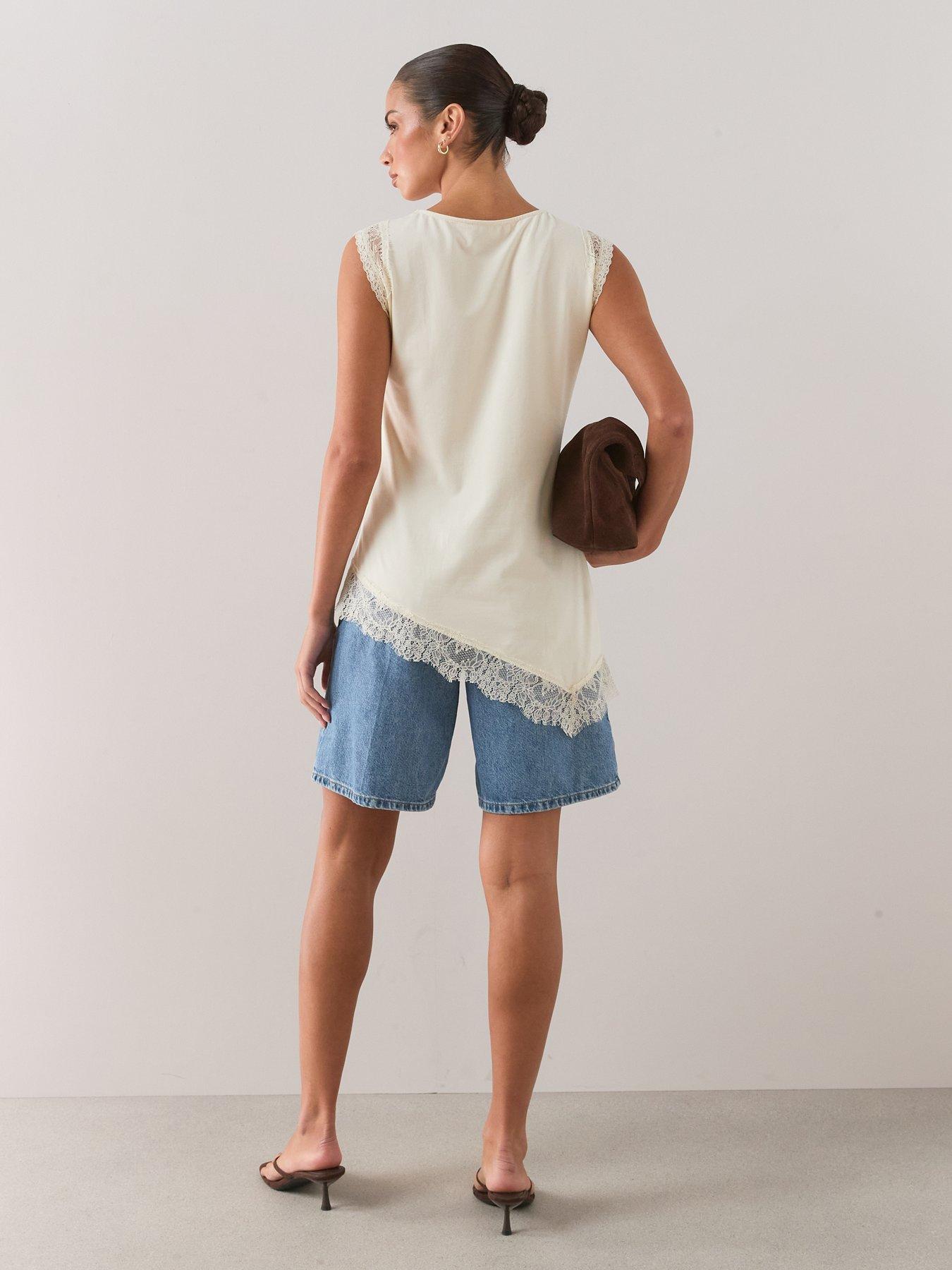 Image 2 of 7 of The Very Collection Lace Trim Longline Asymmetric Top - Yellow
