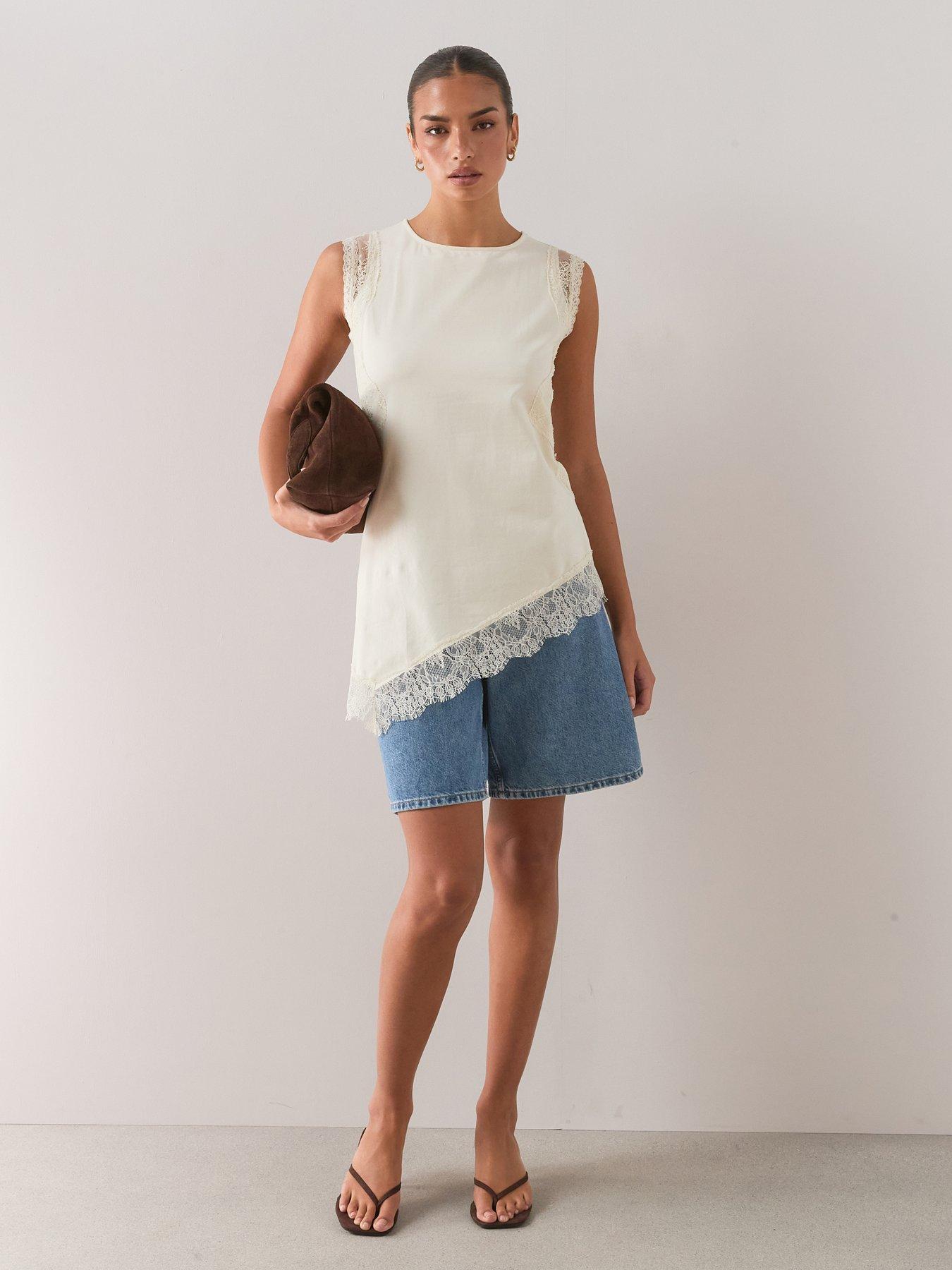 Image 3 of 7 of The Very Collection Lace Trim Longline Asymmetric Top - Yellow