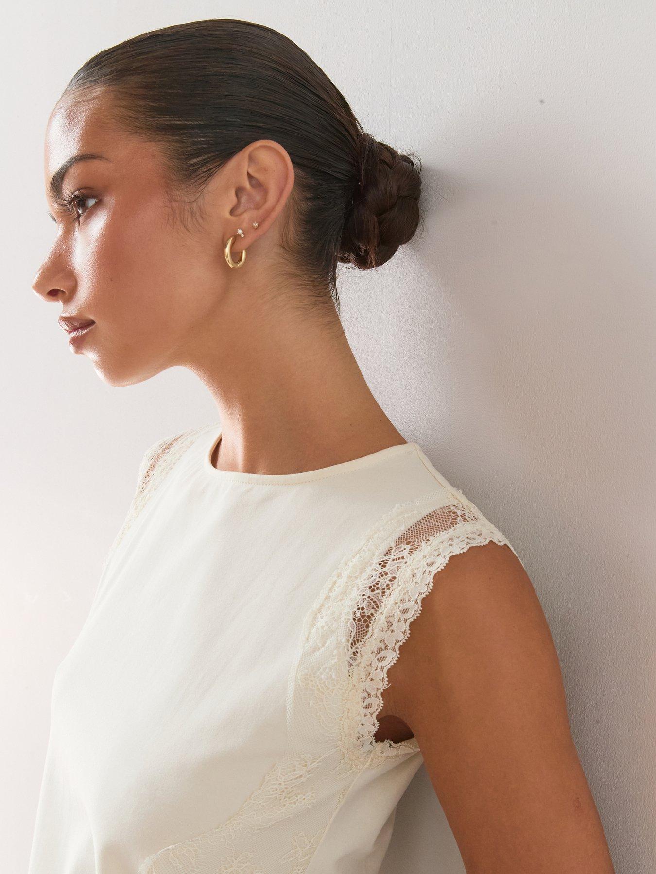 Image 4 of 7 of The Very Collection Lace Trim Longline Asymmetric Top - Yellow