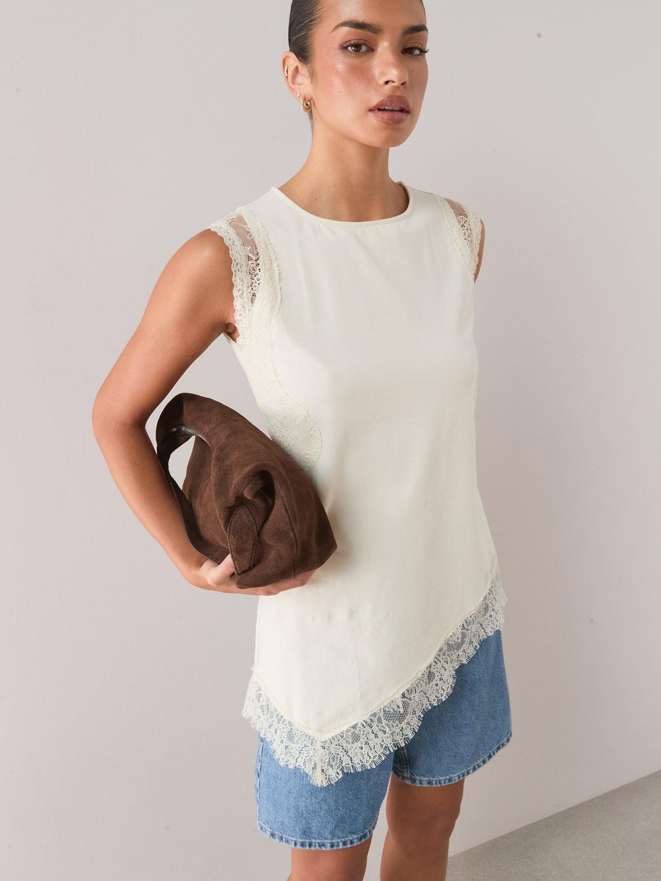 Image 5 of 7 of The Very Collection Lace Trim Longline Asymmetric Top - Yellow