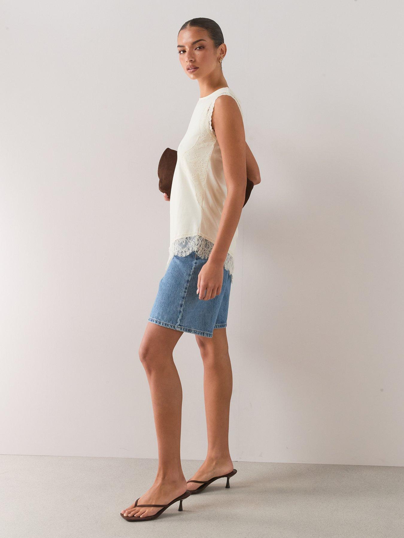 Image 6 of 7 of The Very Collection Lace Trim Longline Asymmetric Top - Yellow
