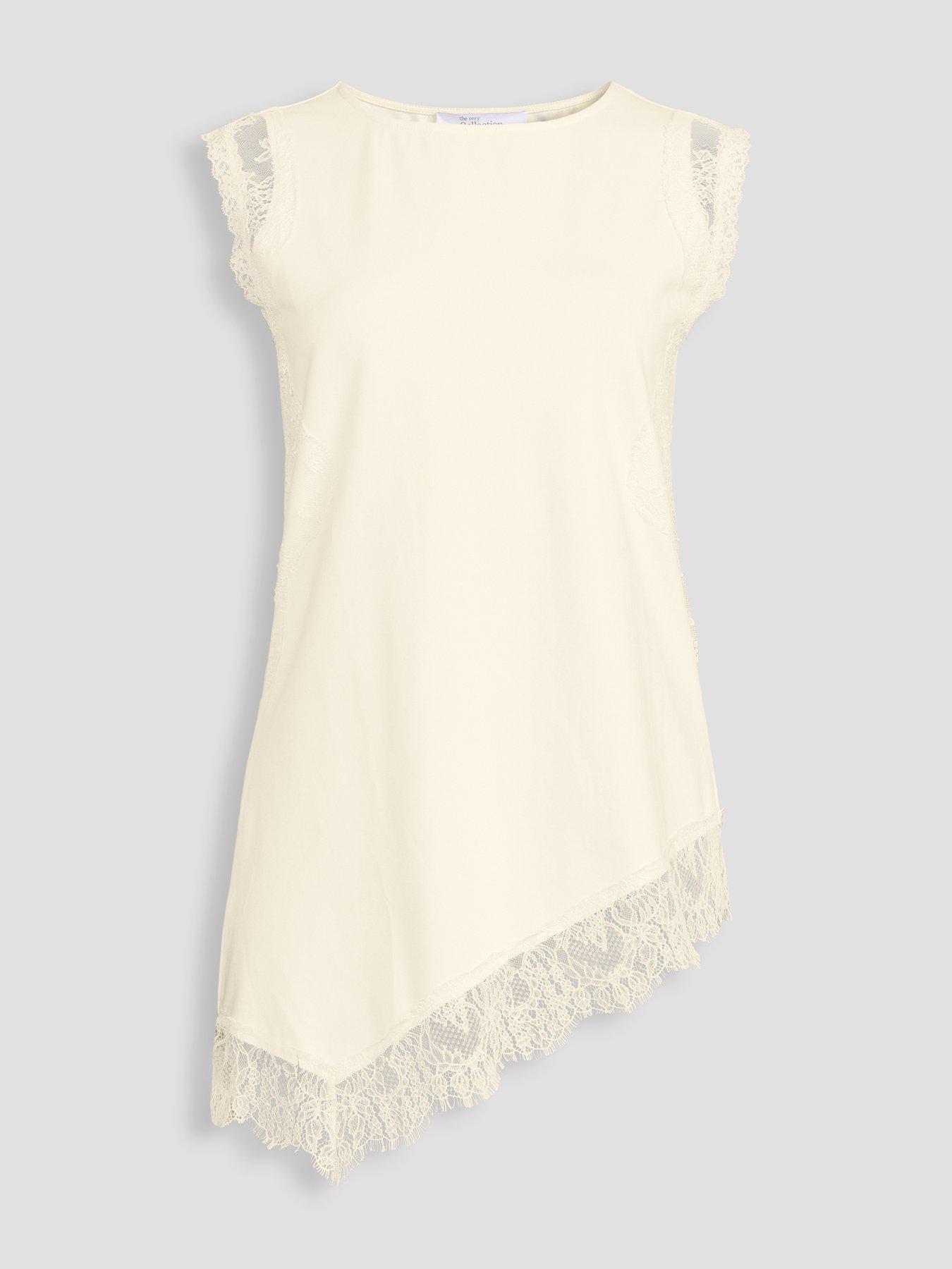 Image 7 of 7 of The Very Collection Lace Trim Longline Asymmetric Top - Yellow