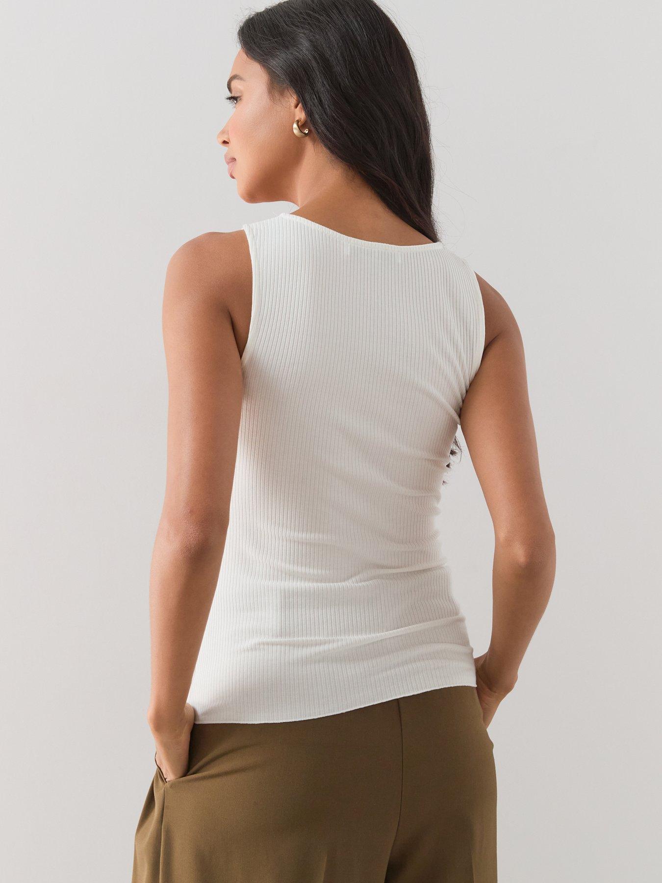 Image 2 of 7 of The Very Collection Lace Trim V Neck Rib Vest - Ivory